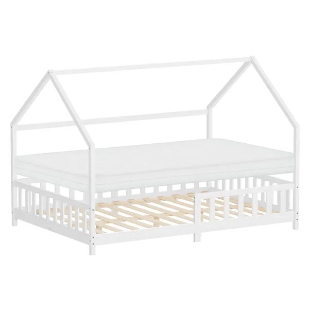 ECD Kinder Hausbett 140x200 lit cabane blanc + matelas