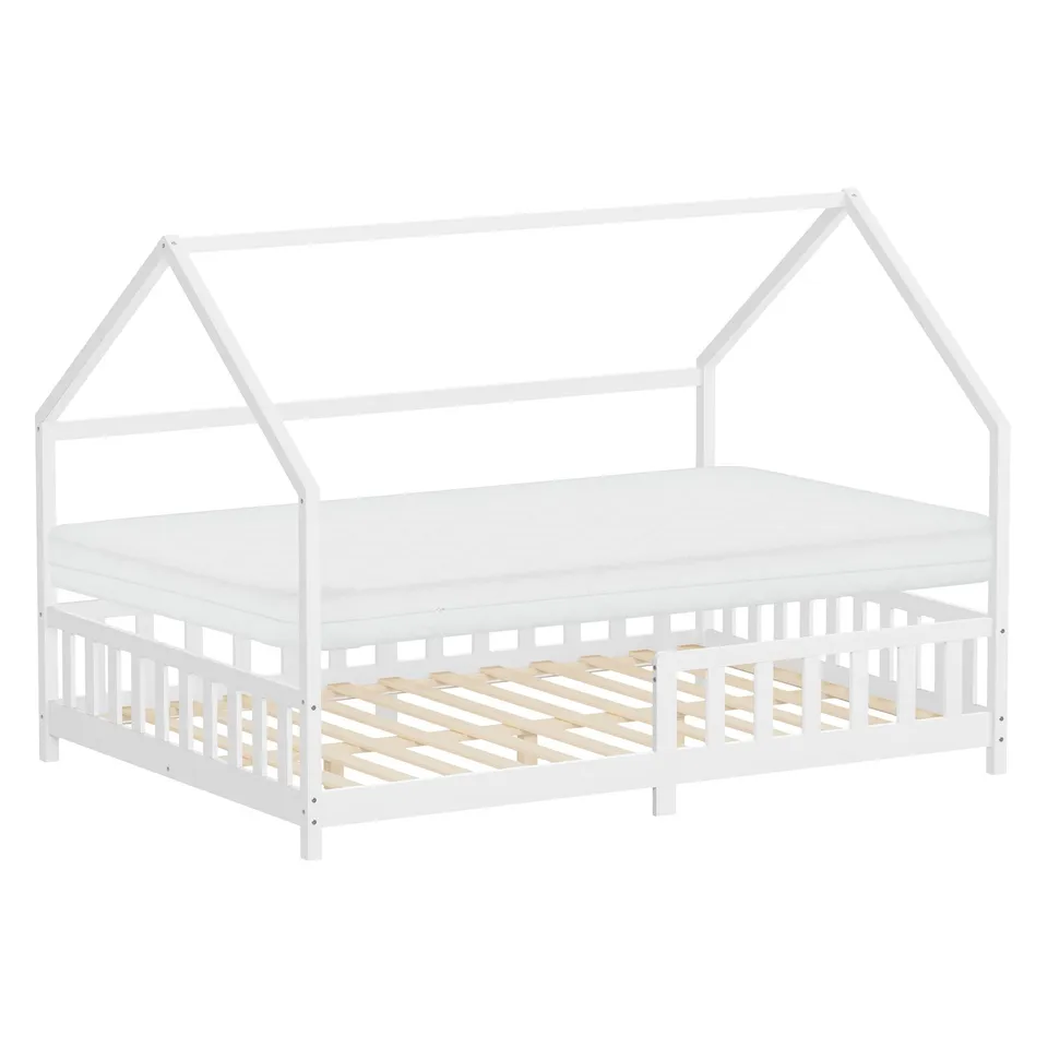 ECD Kinder Hausbett 140x200 lit cabane blanc + matelas