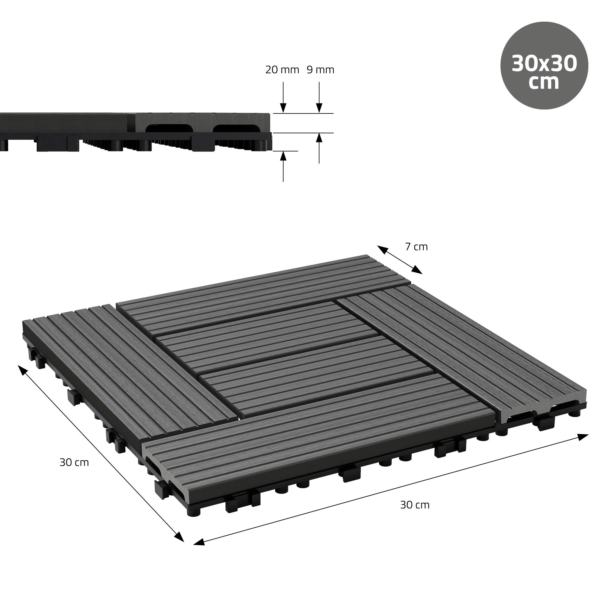 ECD Germany Garten Dalle terrasse WPC 30x30 cm Marron clair 11 pcs
