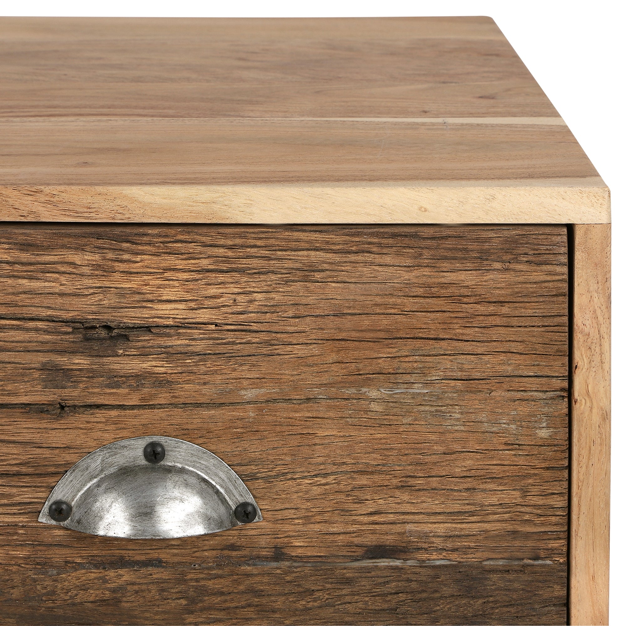 ECD Germany Taipei Meuble TV Bas 110 cm Bois Acacia 2 Tiroirs