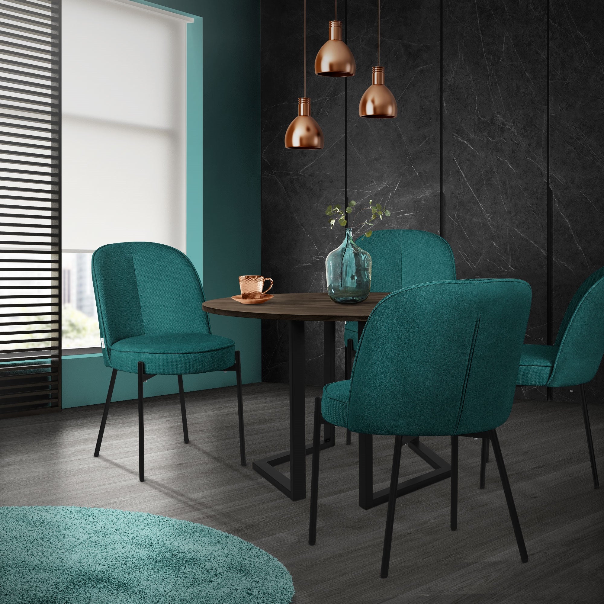 ECD Germany Möbel Lot 2 Chaises Pétrole Tissu Salle à Manger