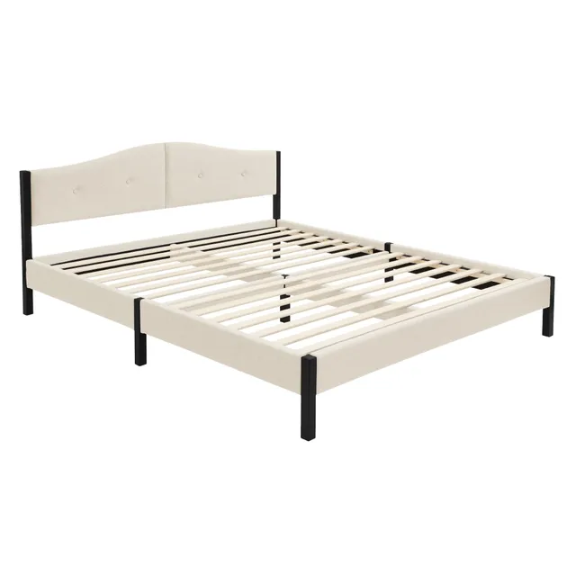 ML-Design 160x200 cm lit capitonné beige avec sommier