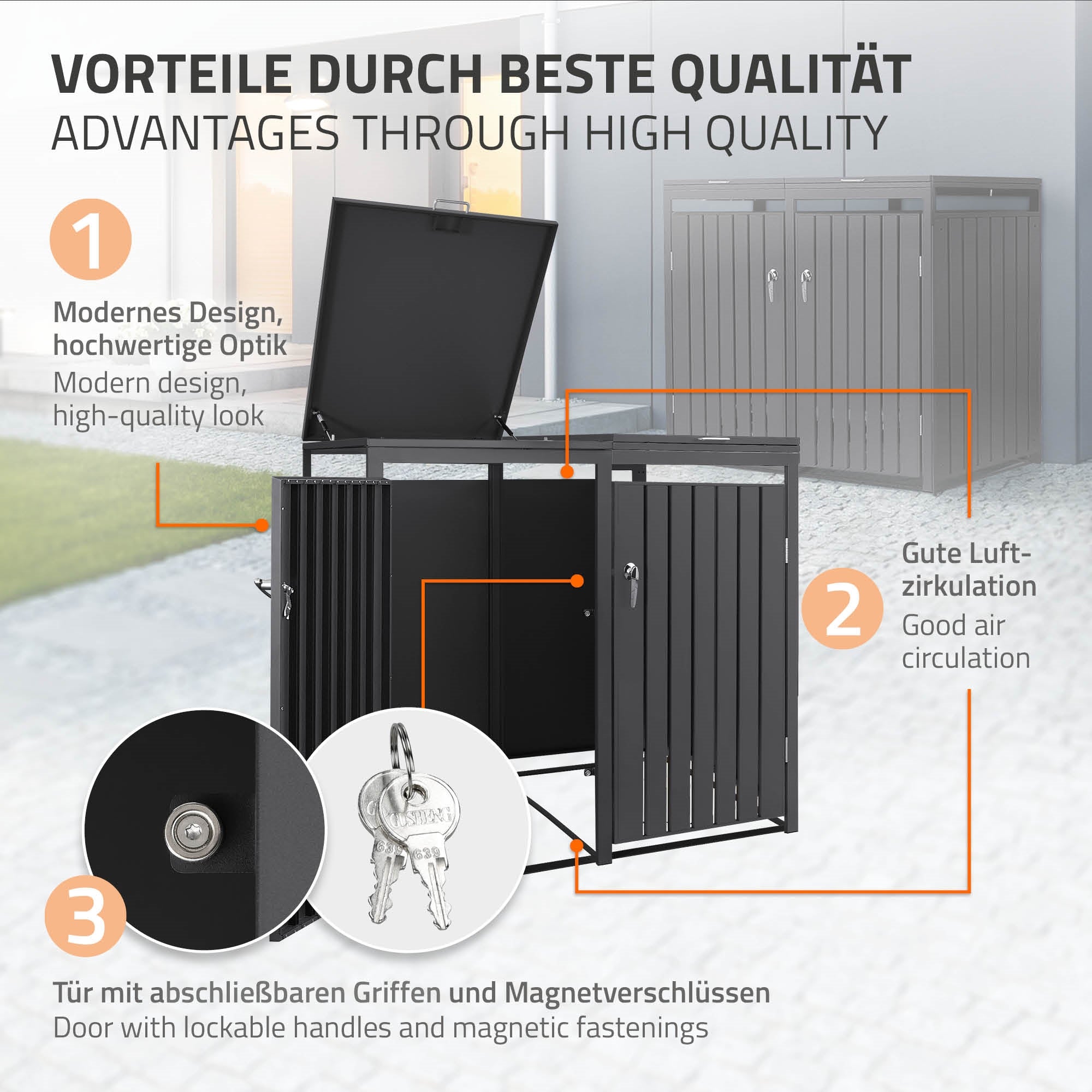 ECD Germany Garten cache-poubelle double 240L anthracite acier