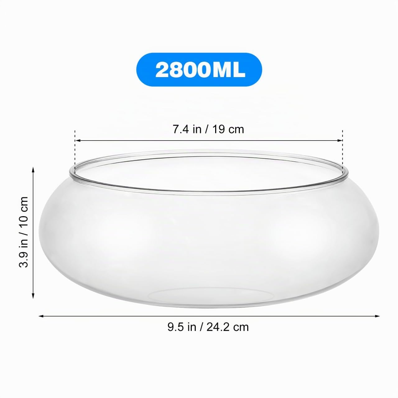 Milisten Pet Supplies Bol Incassable 24cm aquarium vase 2800ml