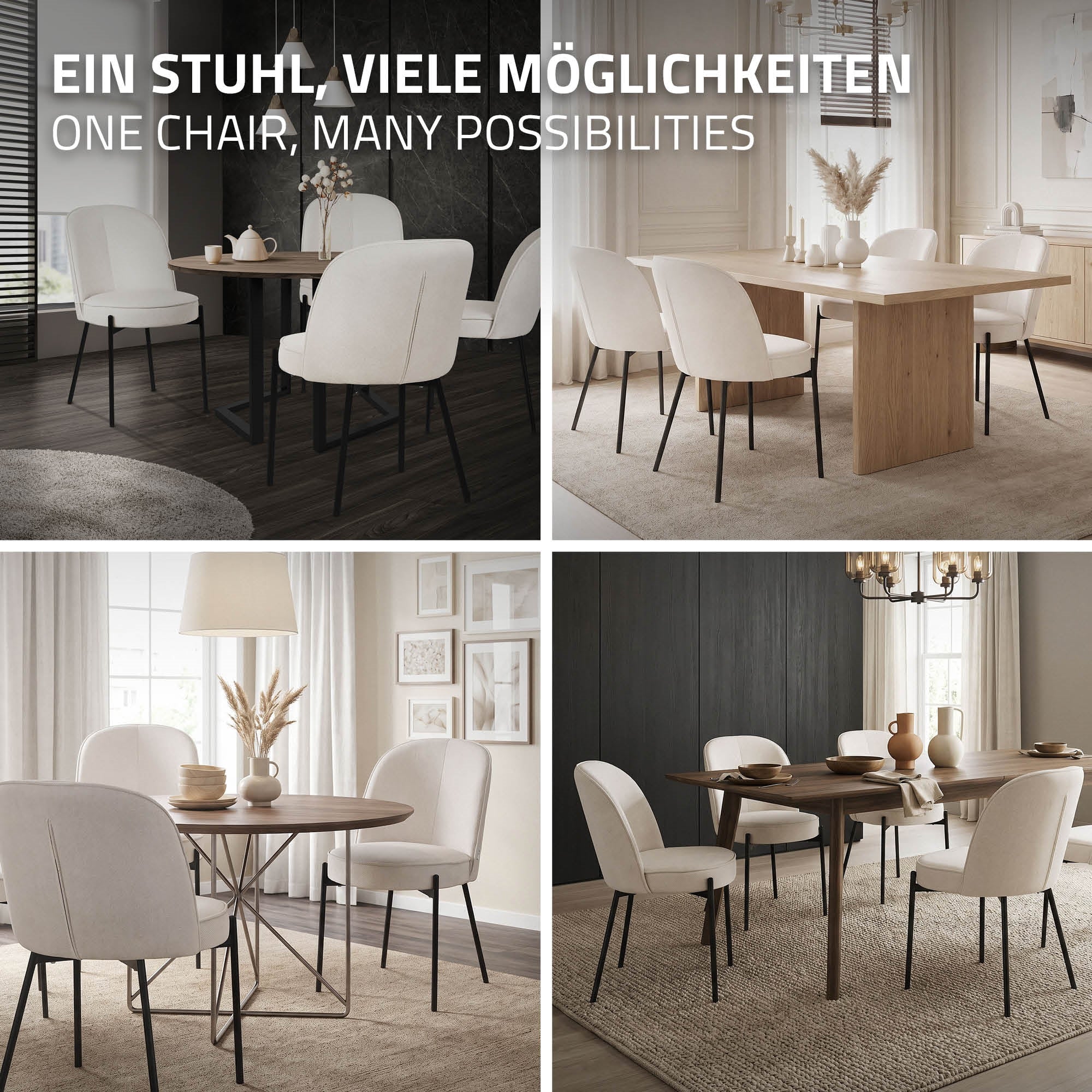 ECD Germany Möbel chaise salle à manger beige lot de 2 tissu