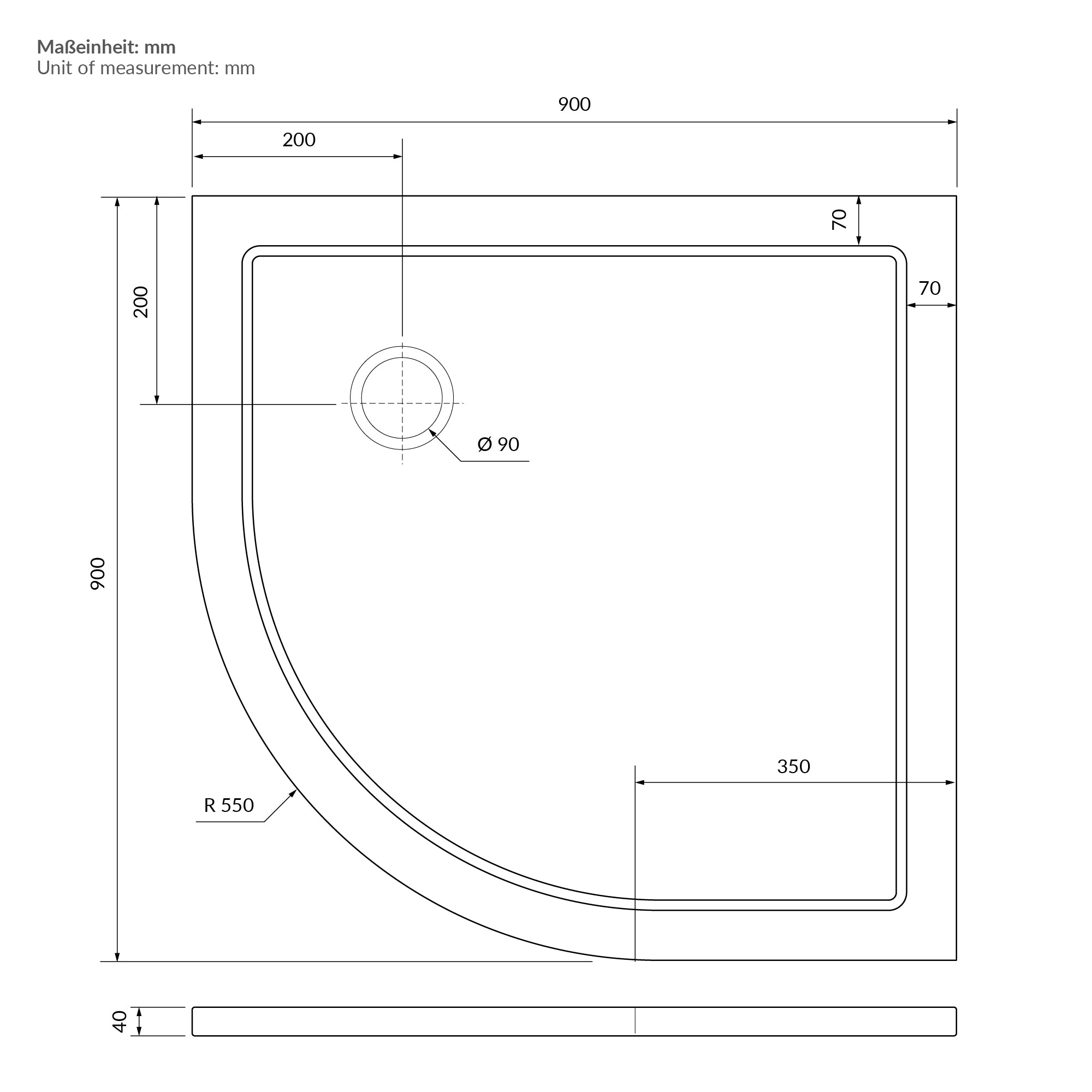 ECD Germany LuxeBath 90x90 receveur de douche blanc rond SMC