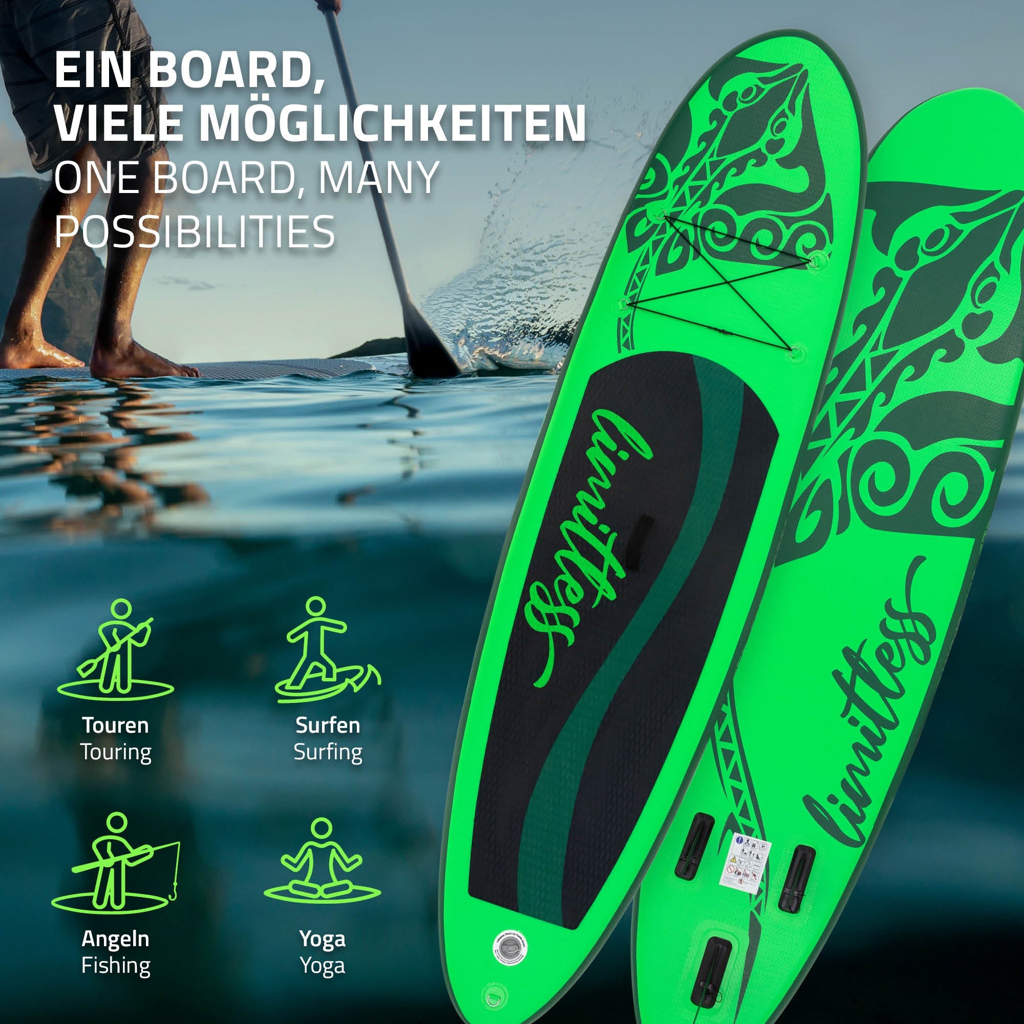 ECD Limitless 308x76x10 cm paddle gonflable vert PVC avec pompe