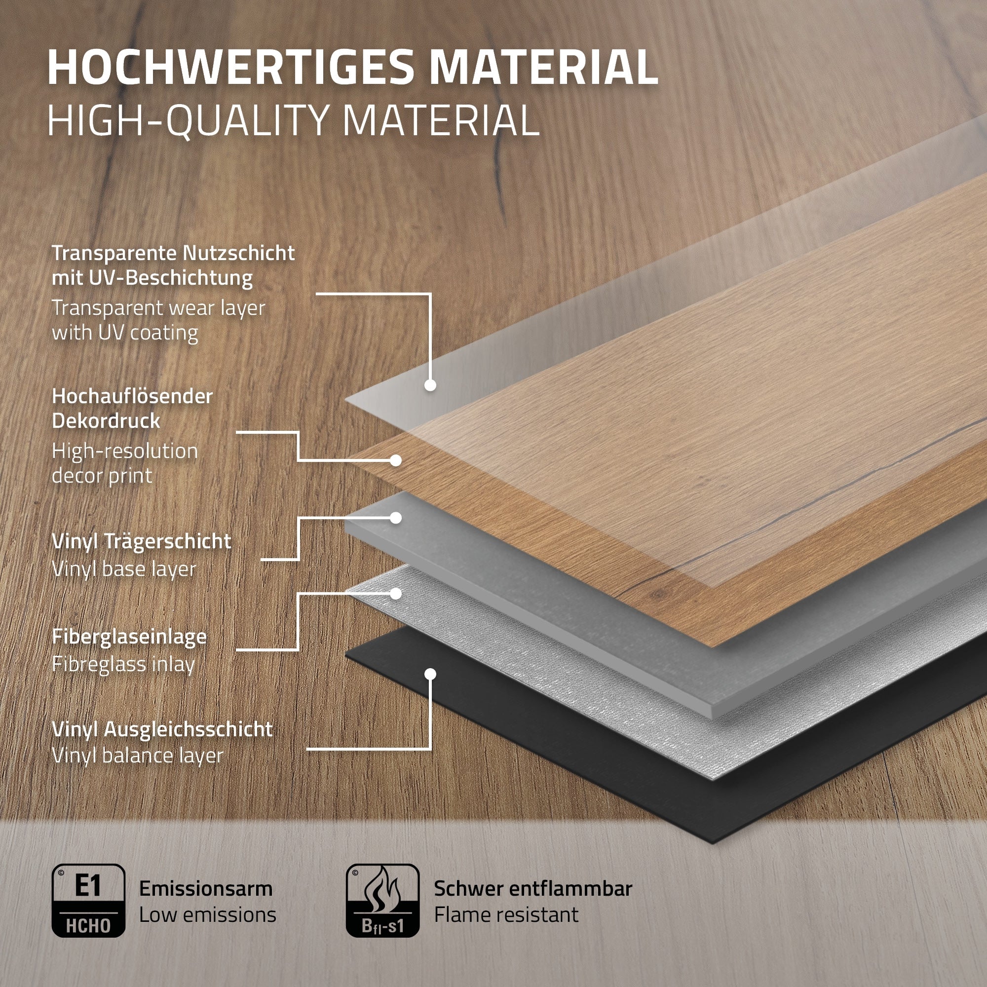 ECD Bauen Sol vinyle à clipser chêne rustique 6,16 m² 28 lames