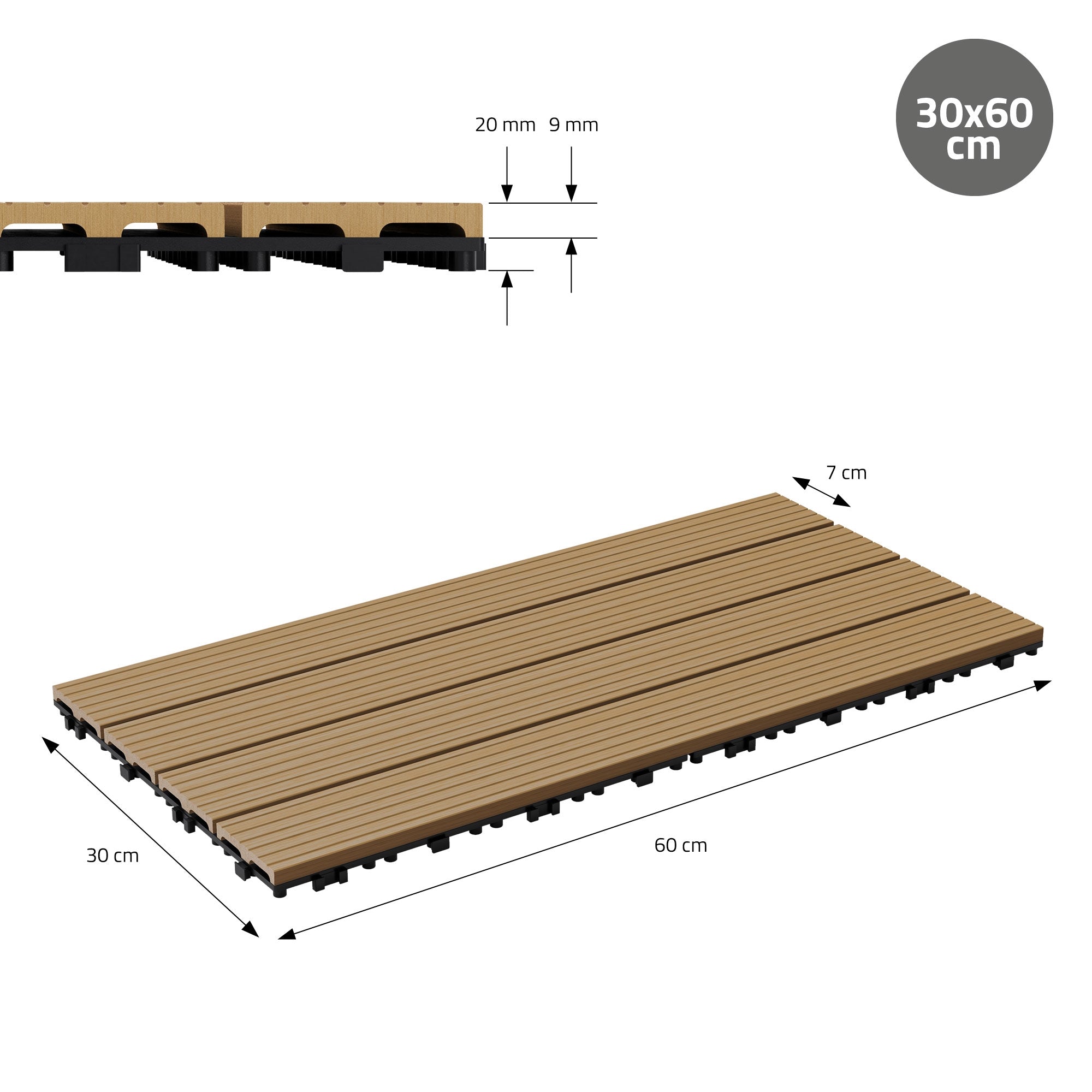 ECD Germany Garten dalle terrasse 60x30 teck WPC lot 6 pour 1m2