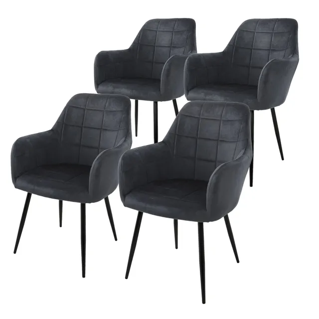 ECD Germany Möbel Chaises gris foncé velours lot 4