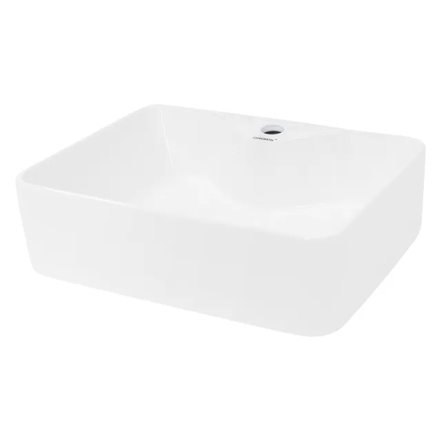 LuxeBath Lavabo carré céramique blanc 48x38 sans trop-plein