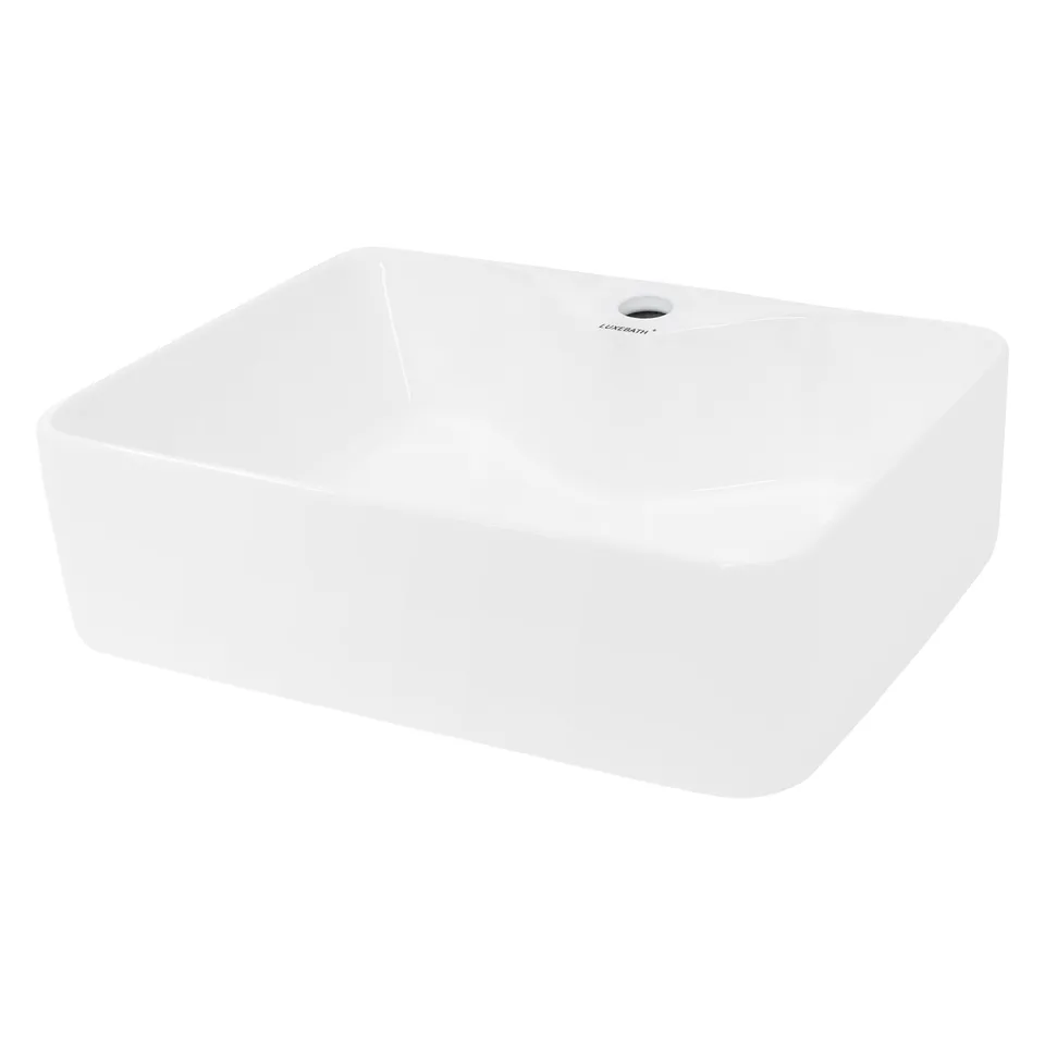 LuxeBath Lavabo carré céramique blanc 48x38 sans trop-plein