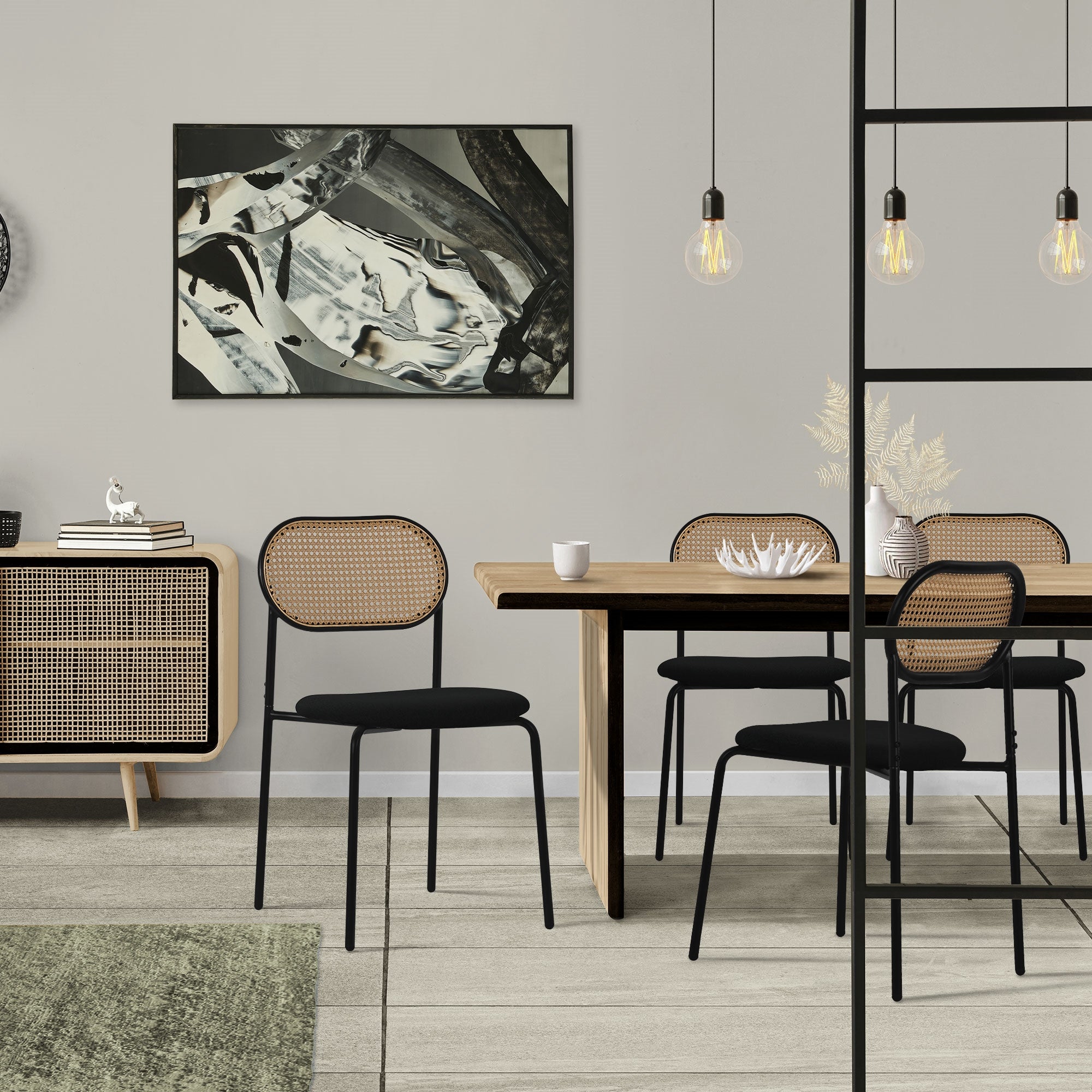 ECD Germany Möbel Lot 2 Chaises Noires Rotin Salle à Manger