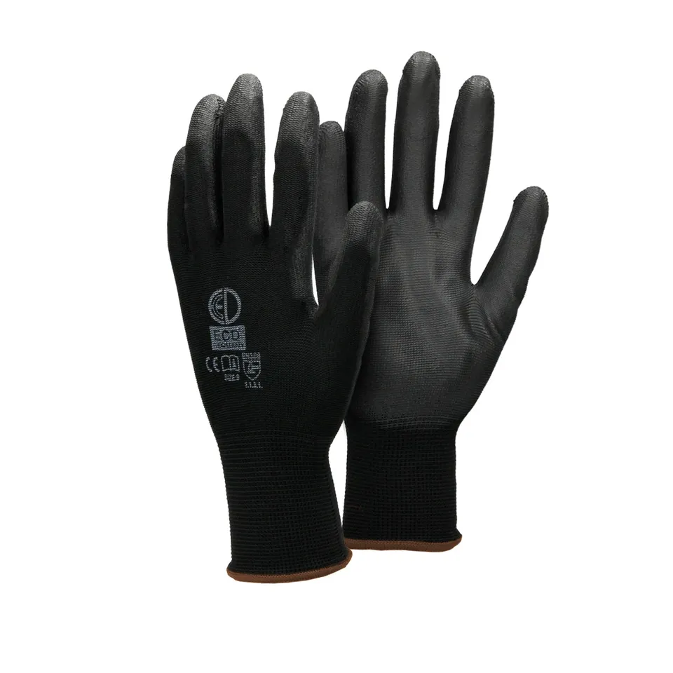 ECD Germany Gants de travail PU noirs taille L lot 36 paires