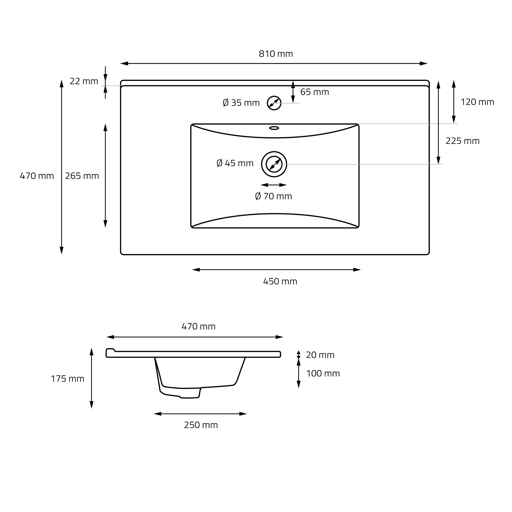 ECD Germany Sanitär lavabo encastrable 81x47 noir mat céramique bonde