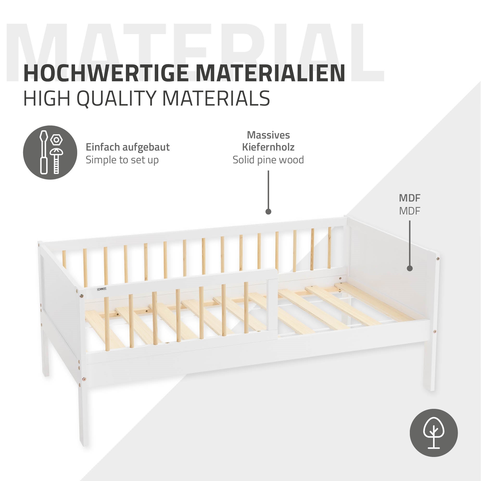ECD Germany Kinder lit enfant 70x140 blanc naturel avec matelas
