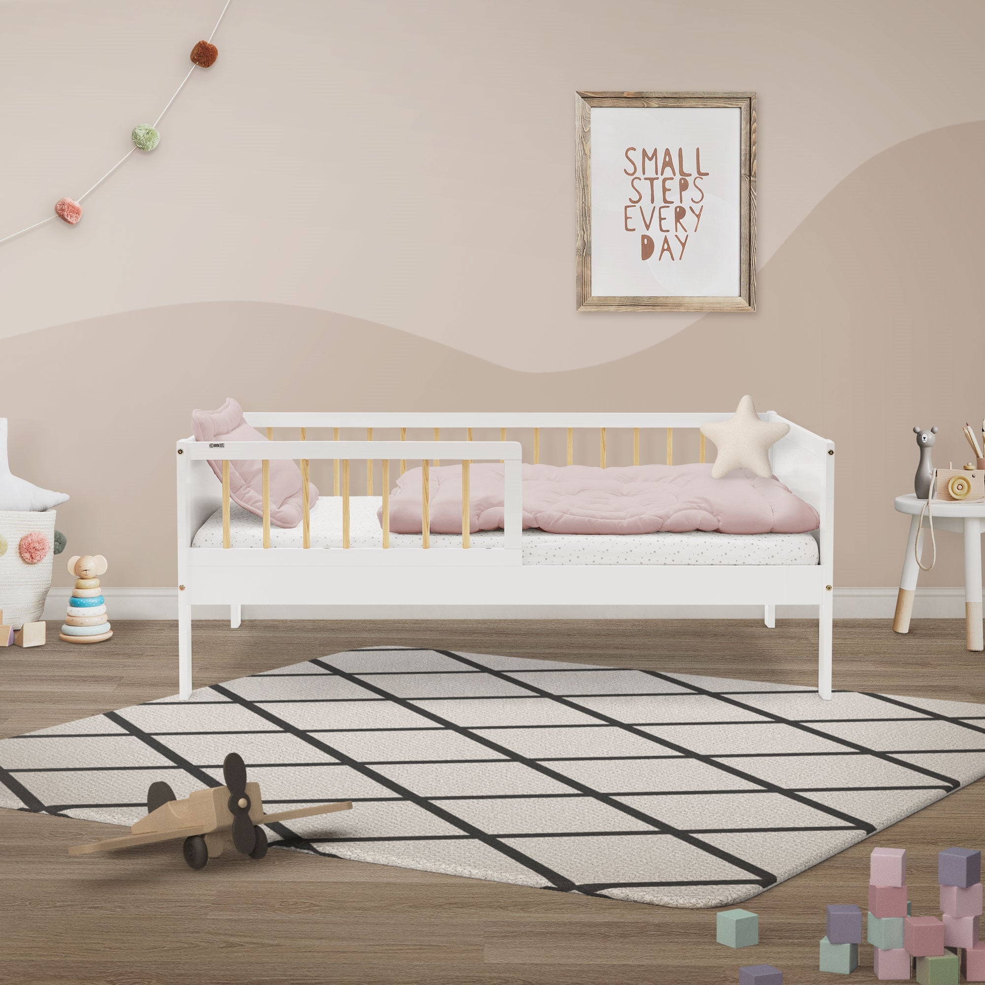 ECD Germany Kinder lit enfant pin 70x140 blanc naturel sommier