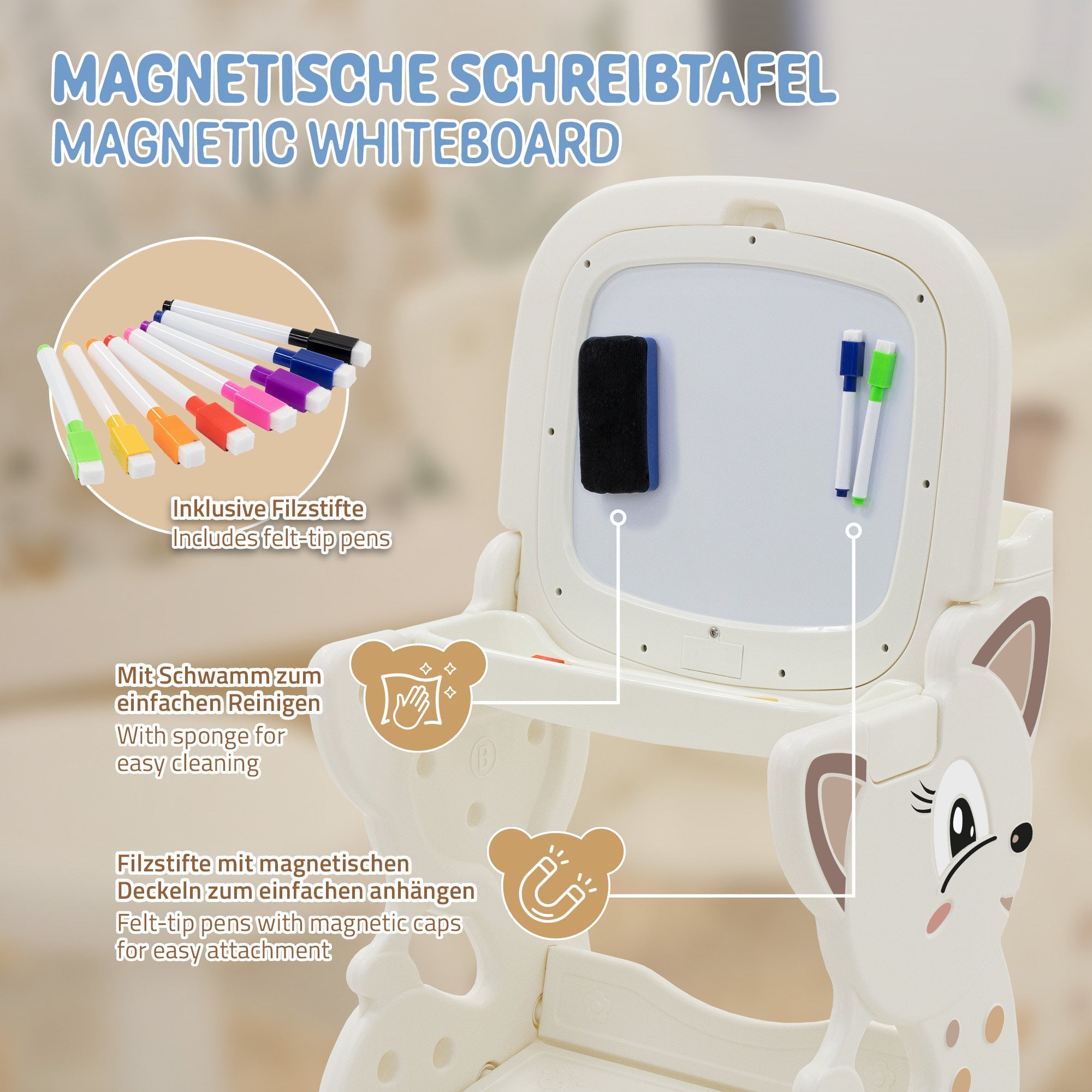 Joyz table enfant 3 en 1 blanche avec tabouret et accessoires