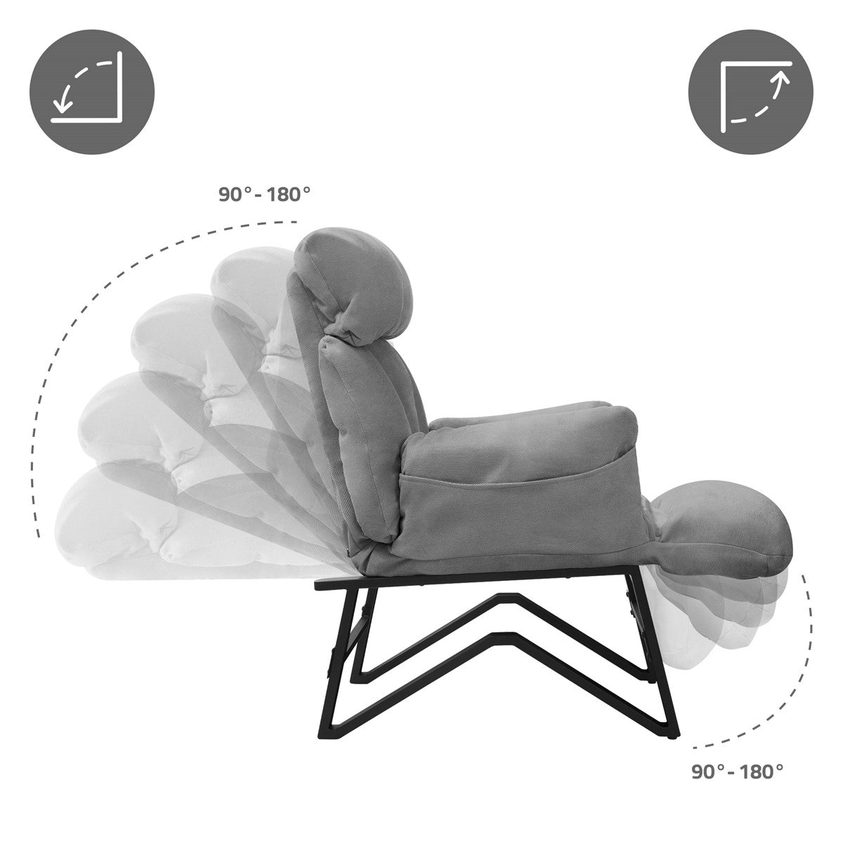 ML-Design fauteuil relax lin gris accoudoirs inclinable