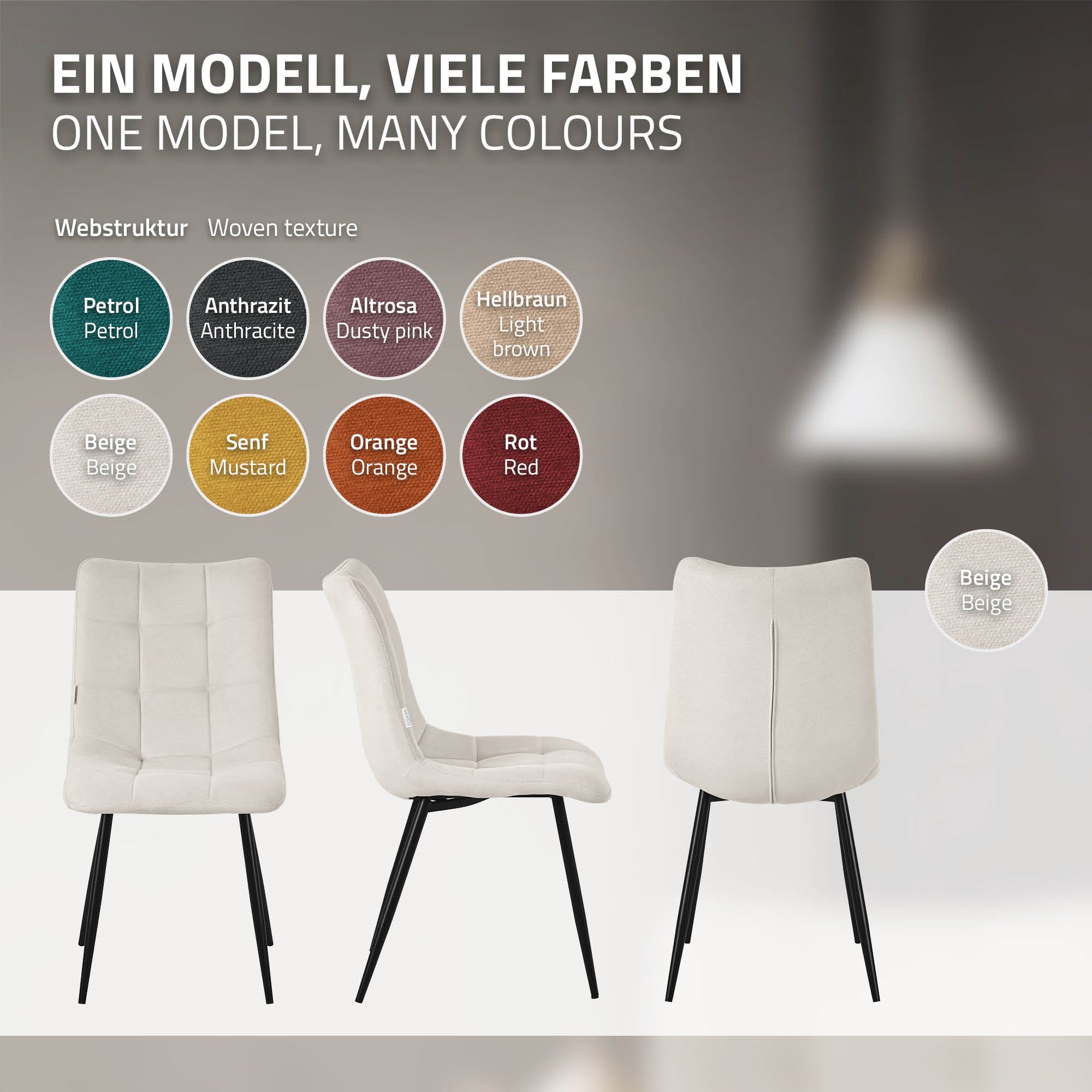 ECD Germany Möbel ML-Design chaise salle à manger beige x2 polyester