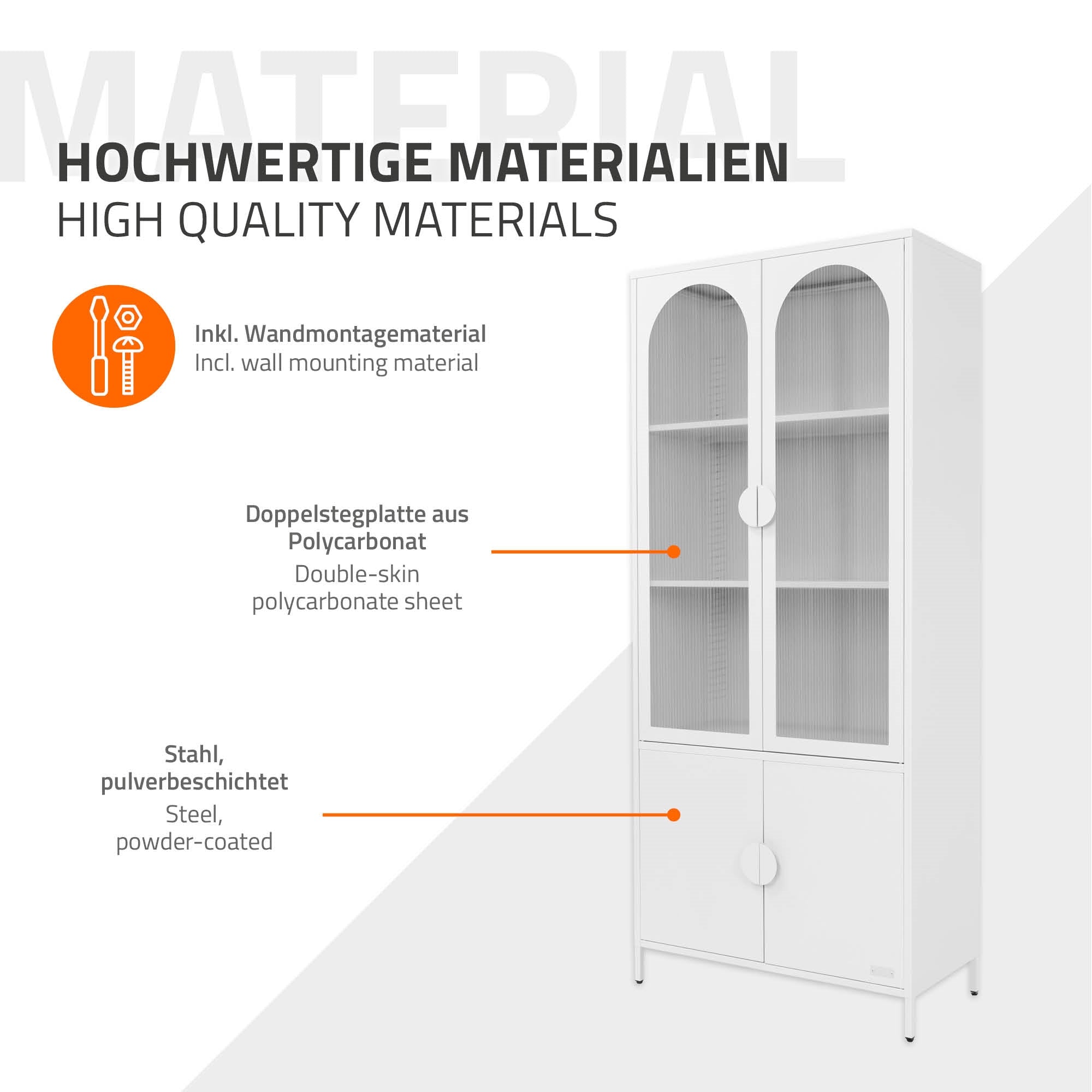 ECD Germany Möbel armoire vitrine 80x185 cm blanche acier