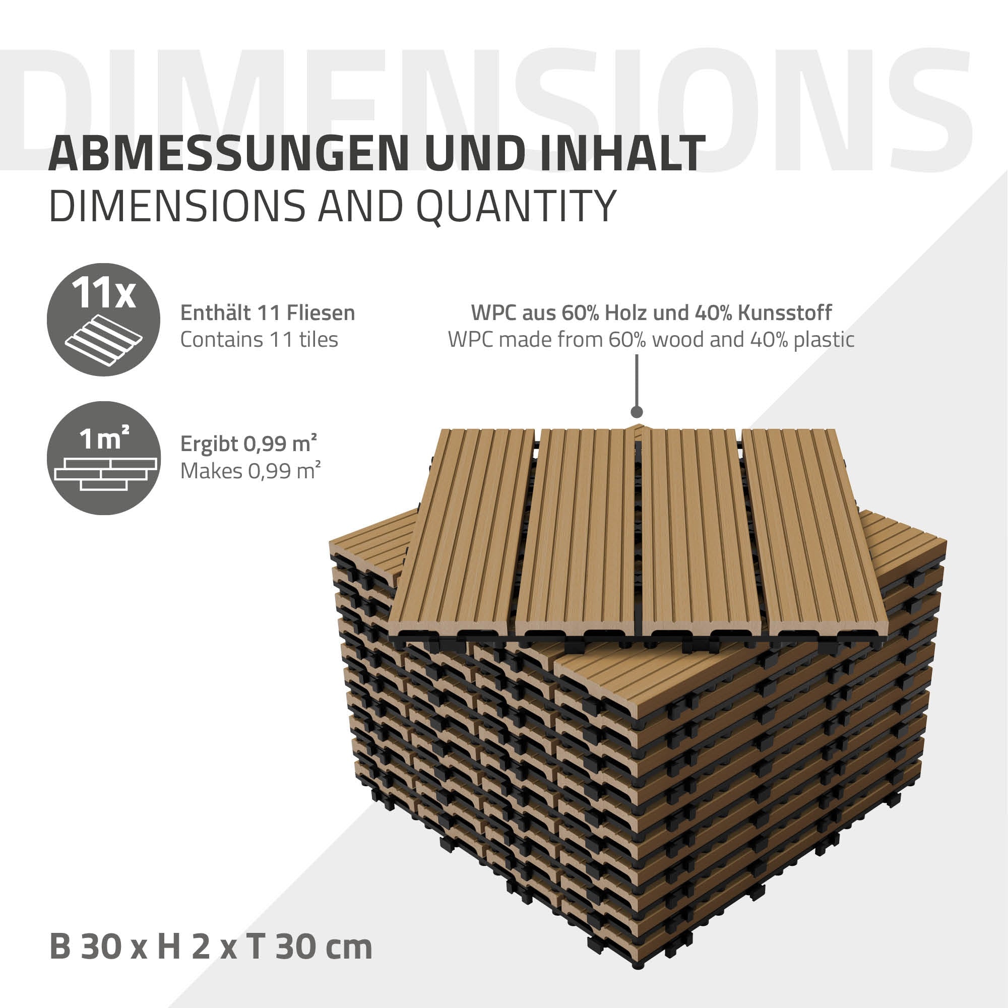 ECD Germany Garten dalle terrasse WPC teck 30x30 33 pcs 3m²