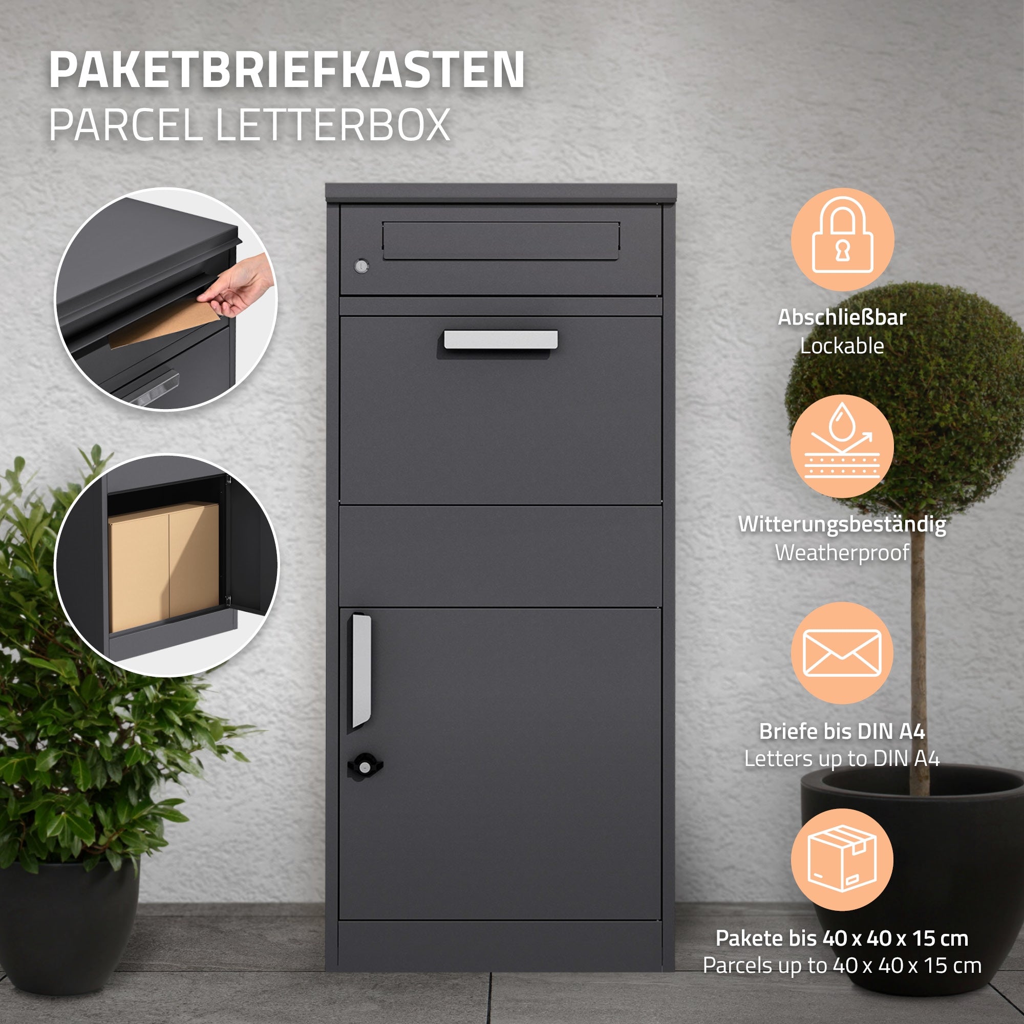 ECD Germany Bauen & Renovieren boîte aux lettres colis anthracite/chêne