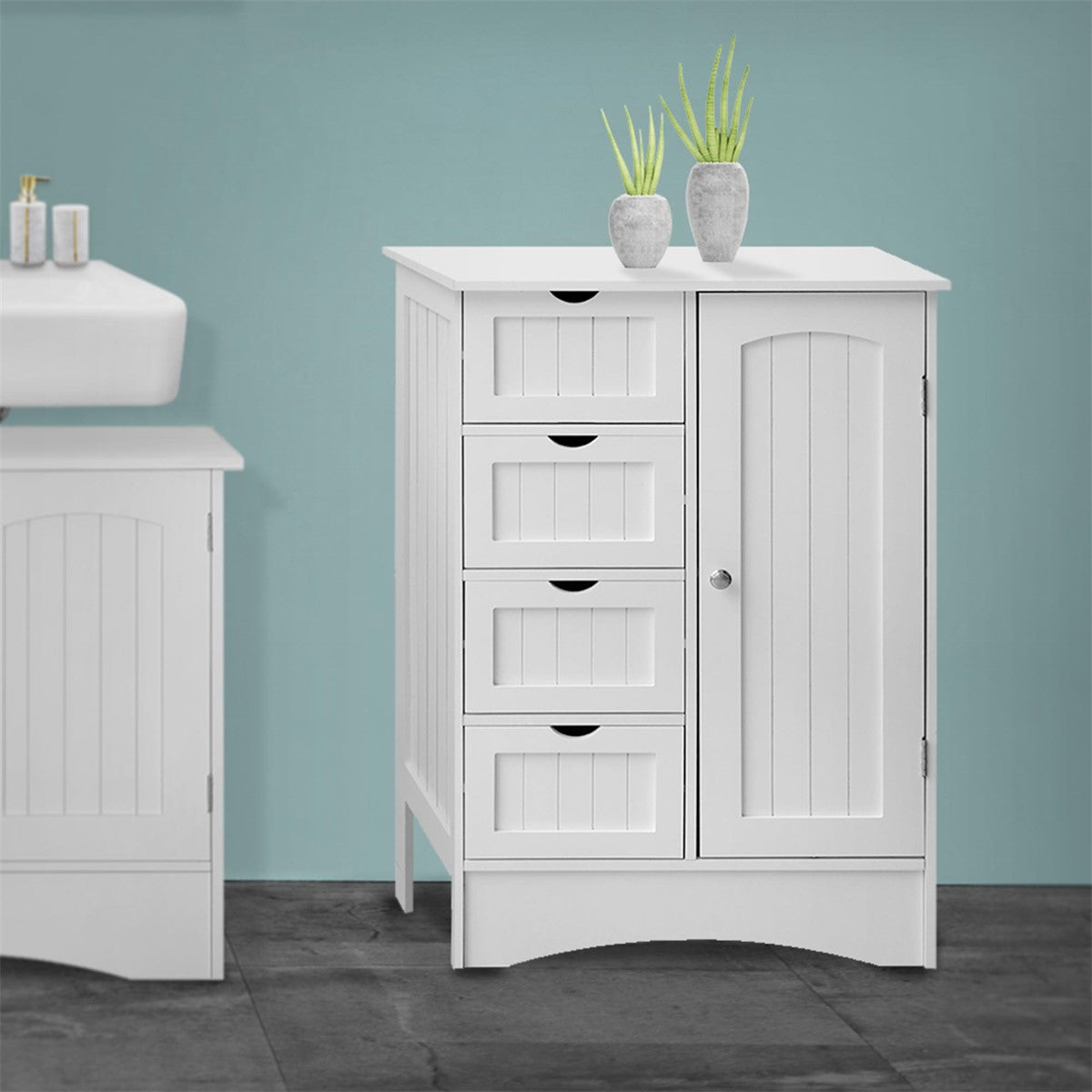 ECD Möbel armoire salle de bain blanc 55x81x30 cm 4 tiroirs