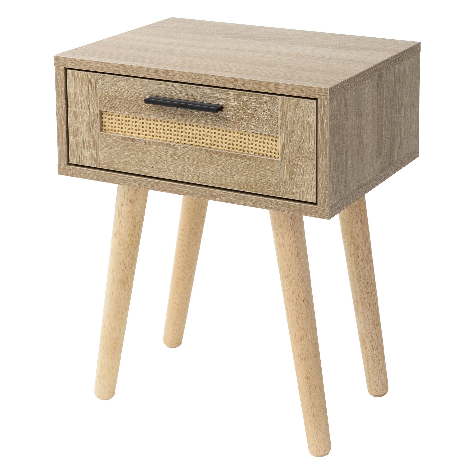 ECD Germany Möbel Table de Chevet Rotin Chêne 1 Tiroir 40 cm