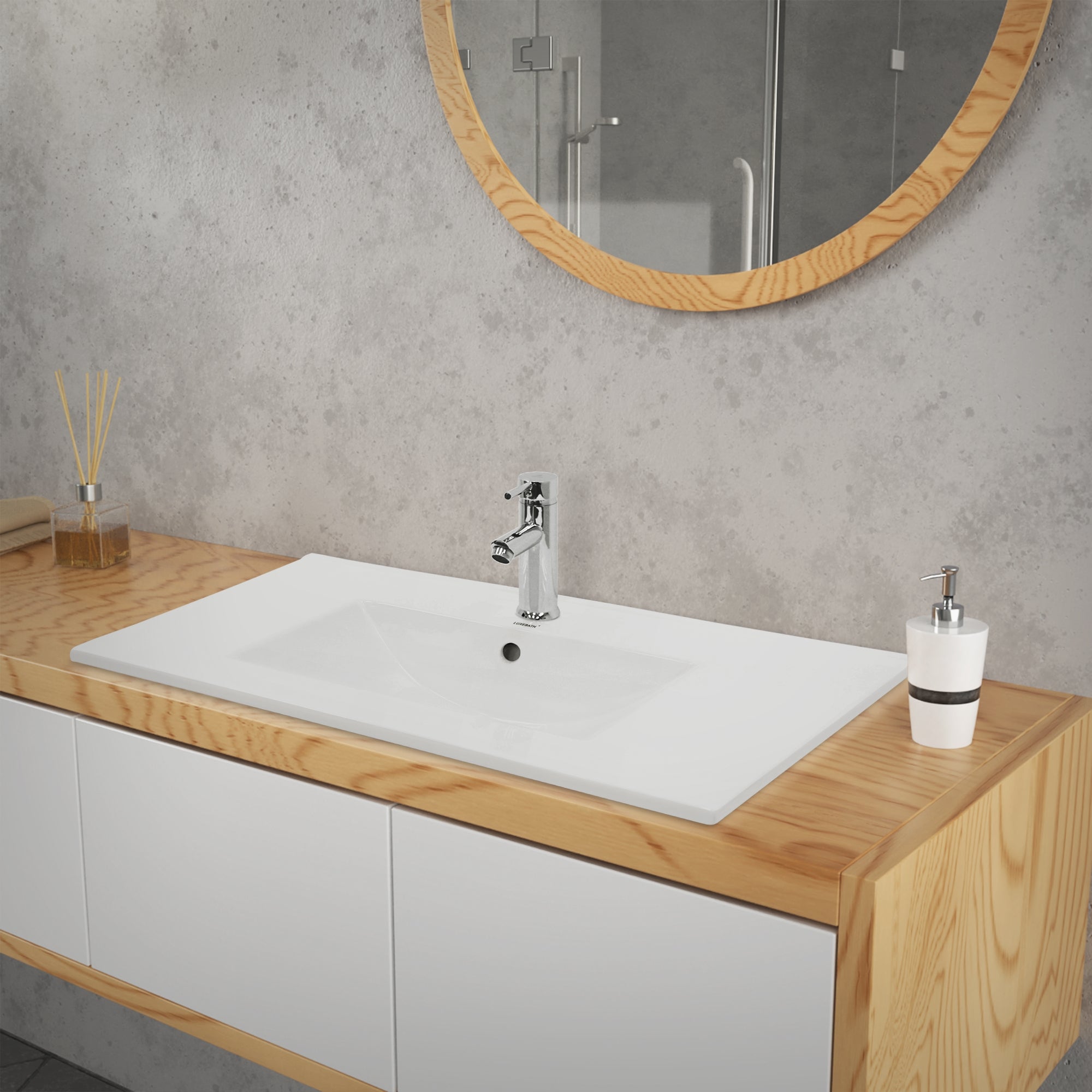 ECD Germany Sanitär vasque céramique blanche 81cm bonde argent