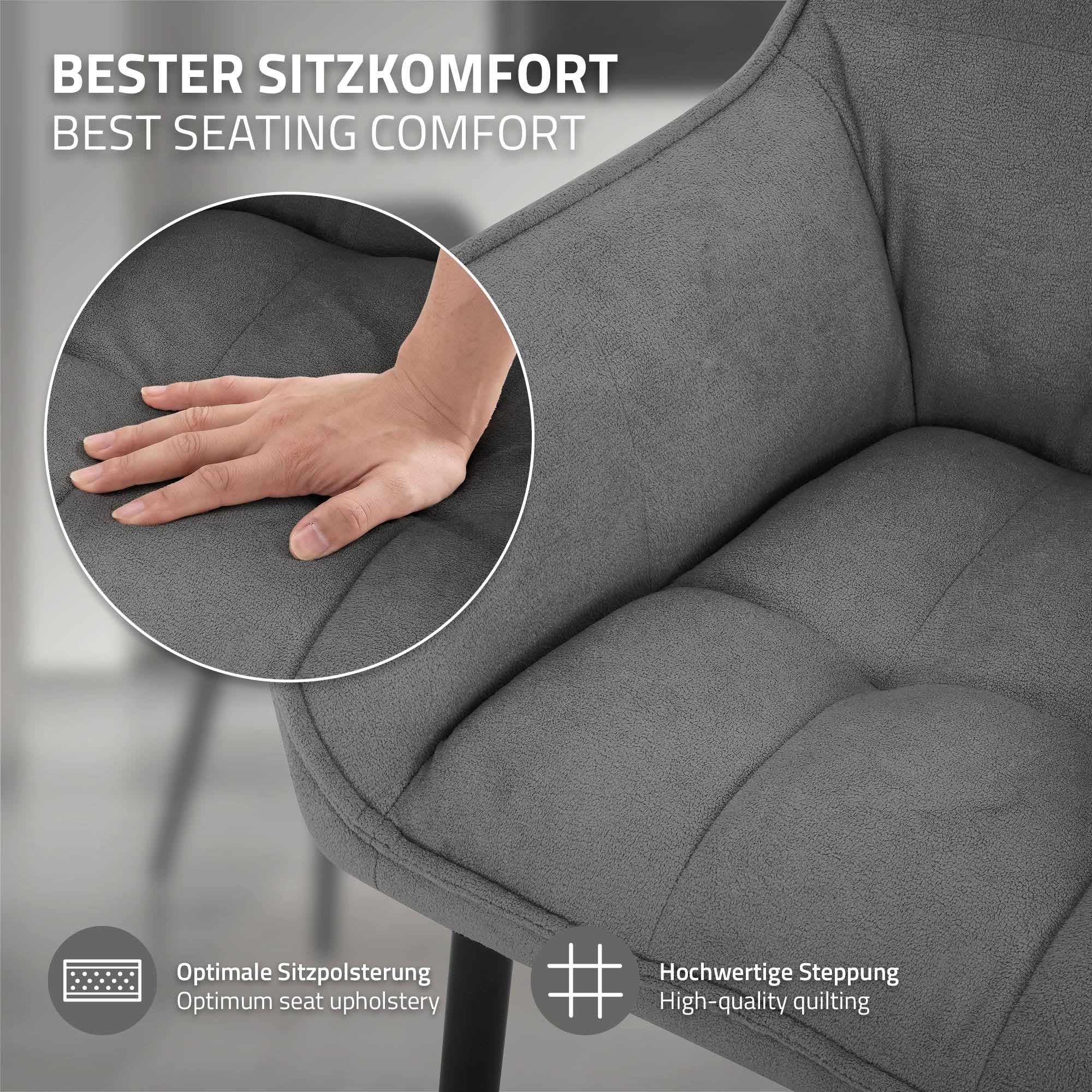 ECD Germany Möbel Chaise salle à manger gris foncé tissu bouclette