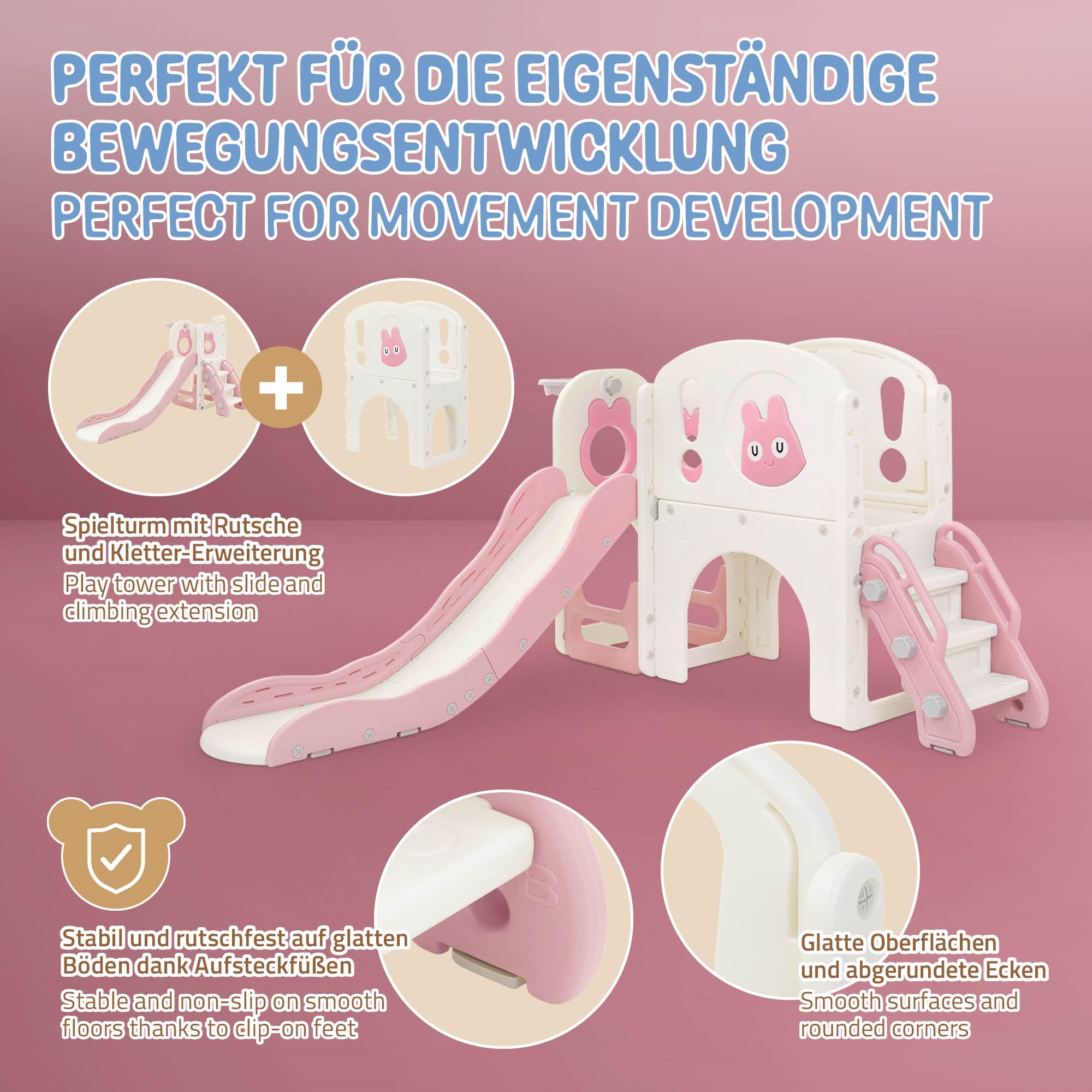 ECD Germany Joyz toboggan enfant rose 5en1 avec tour