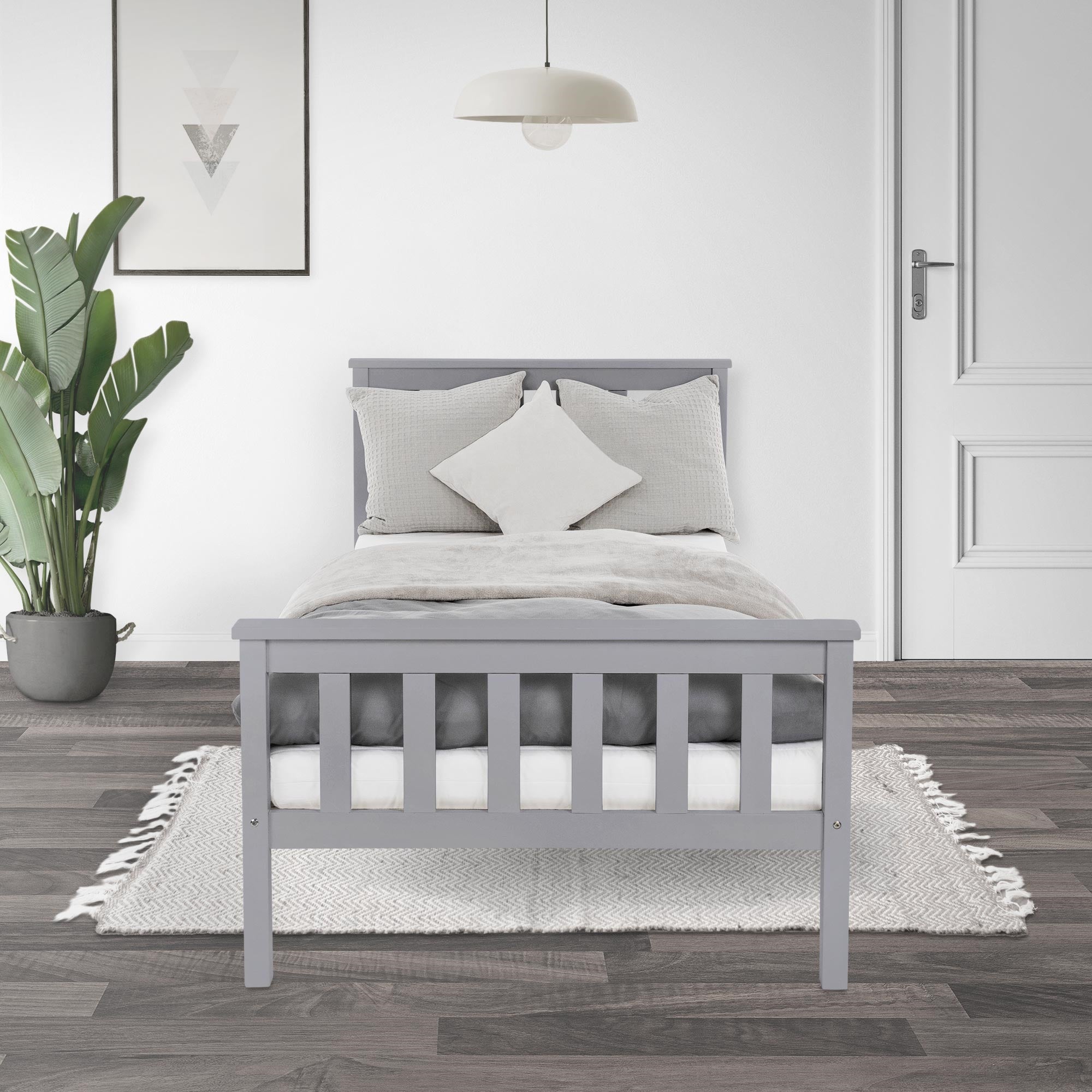 ML-Design Lit Simple 90x200 Pin Gris Clair + Sommier