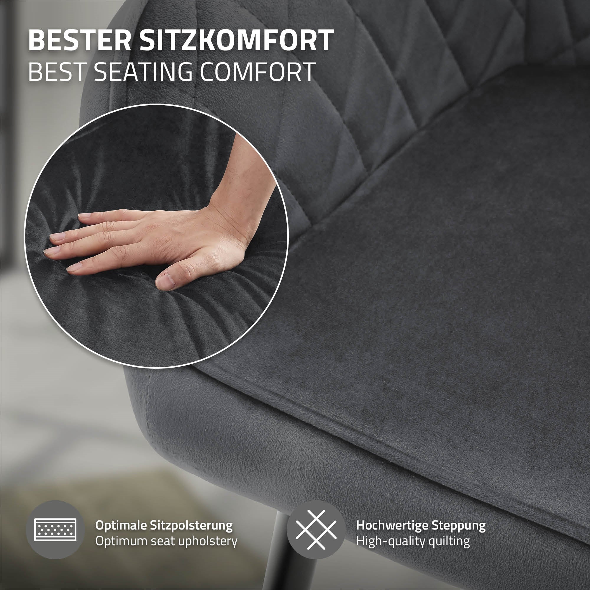 ECD Germany Möbel lot 4 chaises anthracite velours matelassé