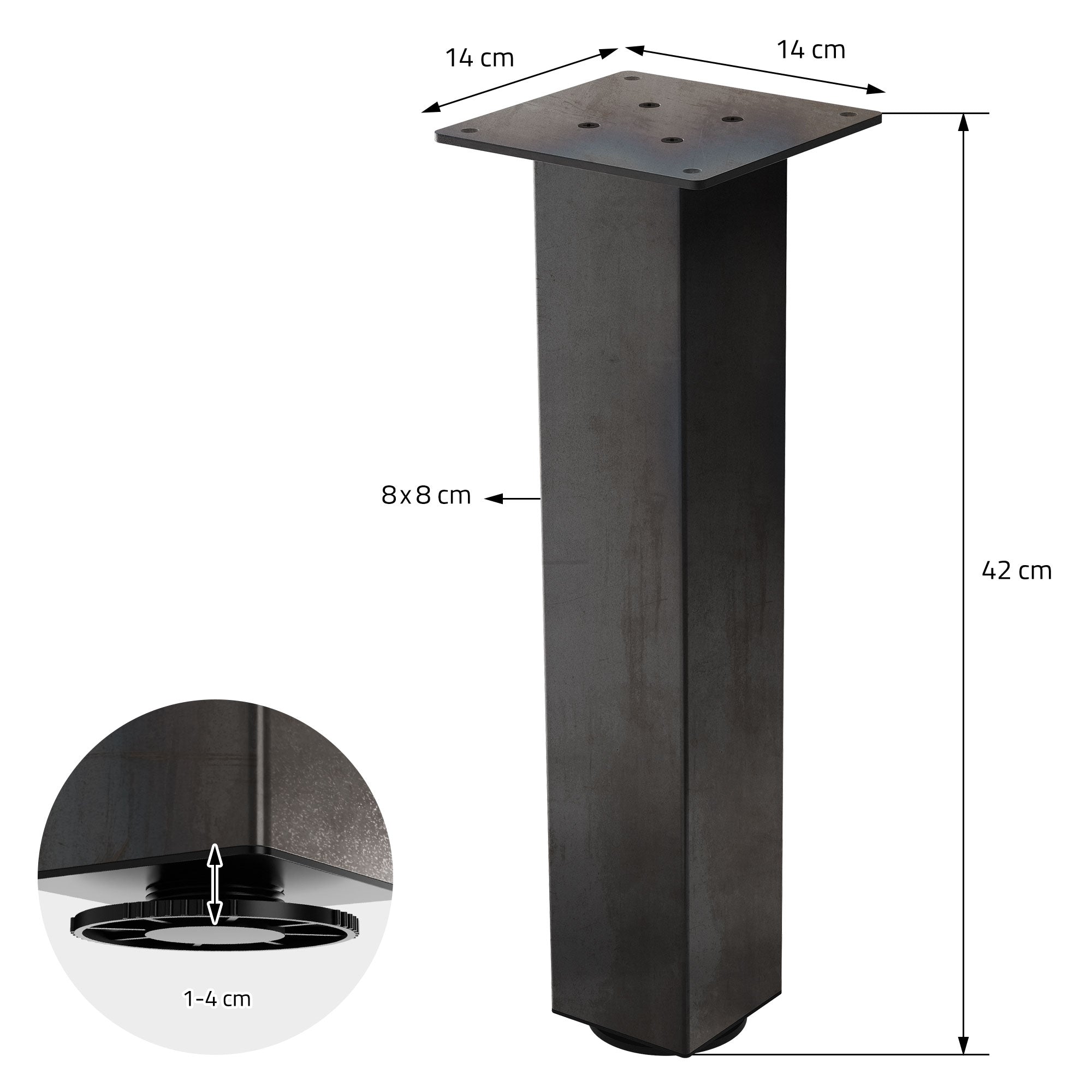 ECD Germany Möbel Pied de table acier 42 cm lot 4 industriel