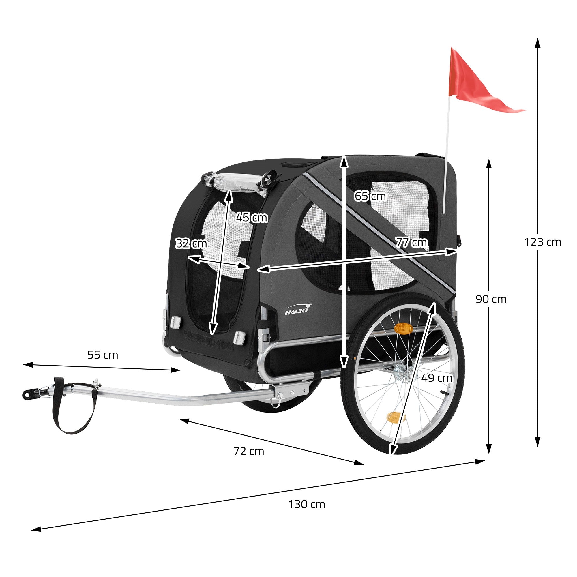 Hauki remorque vélo chien noir/gris 40 kg pliable