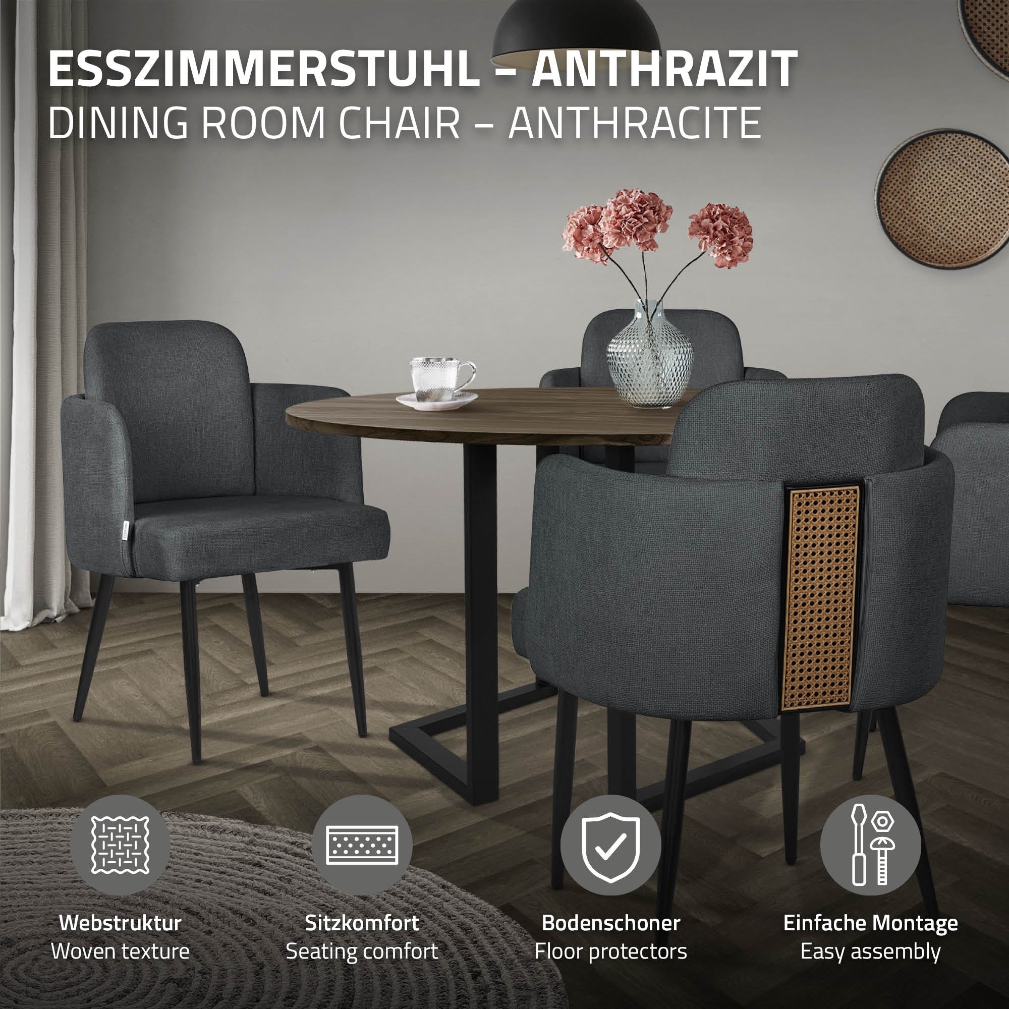 ECD Germany chaise salle à manger anthracite accoudoirs lot 2