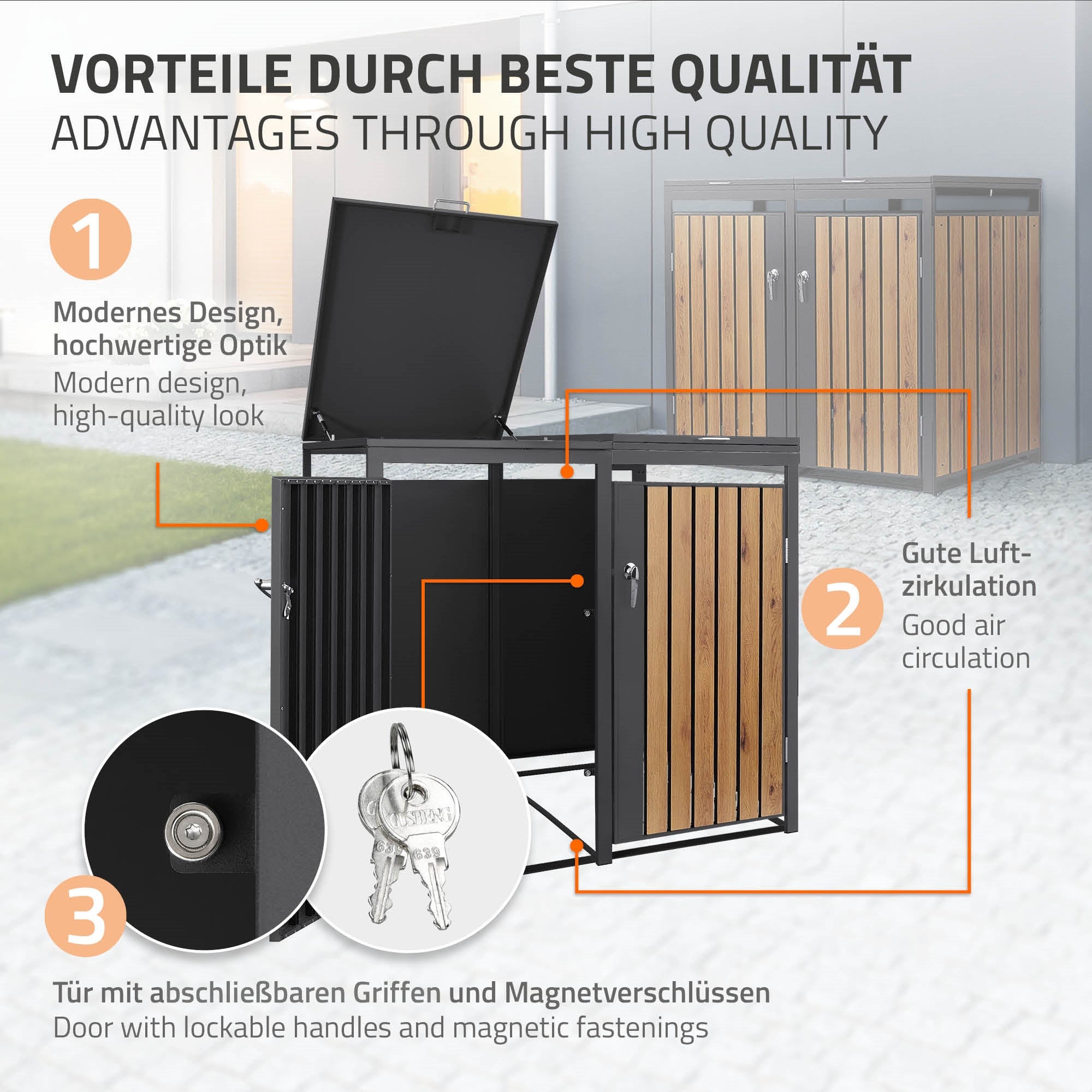 ECD Germany cache poubelle double acier chêne 240L lot 2