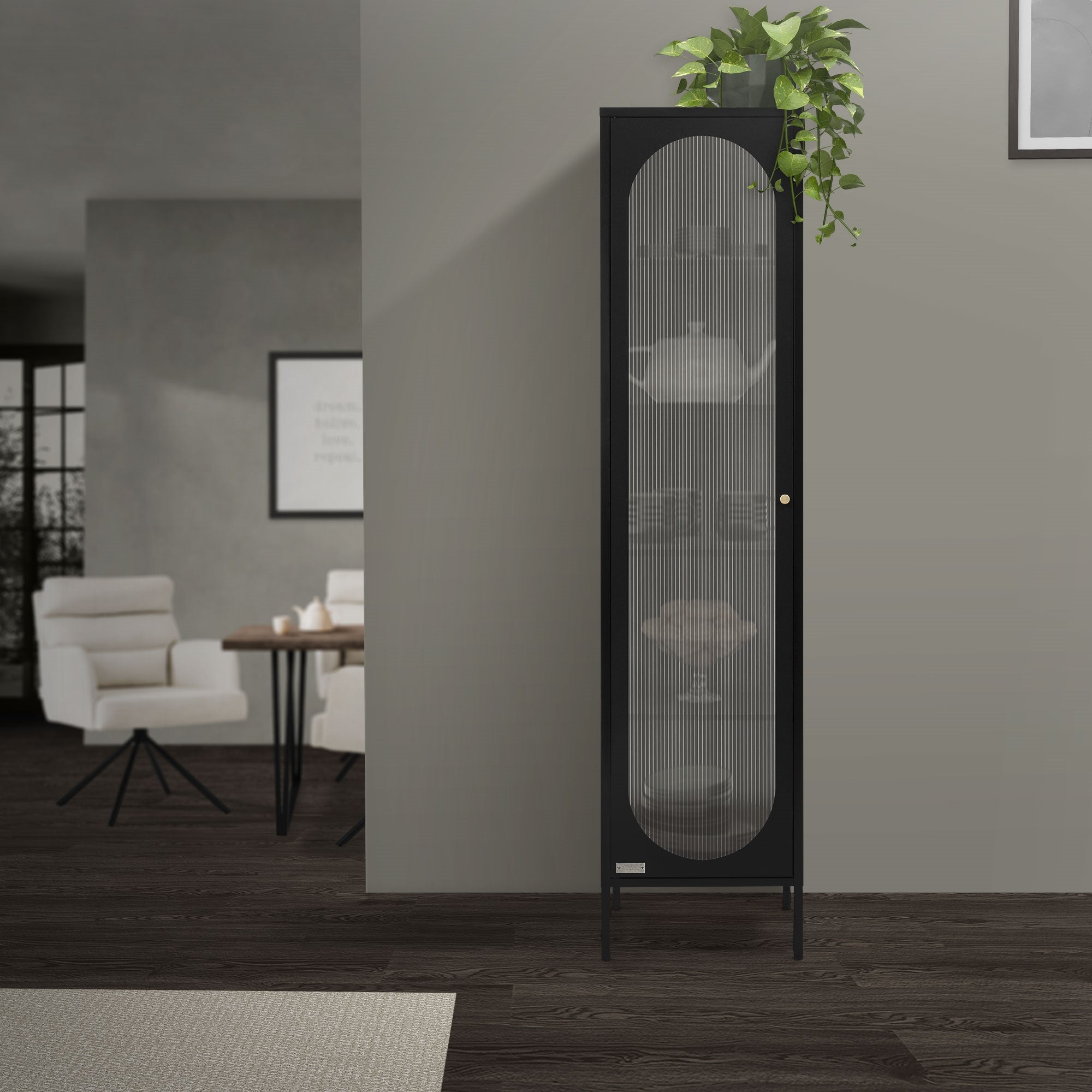 ECD Germany vitrine 42x175x40 cm noire acier 4 étagères B-Ware