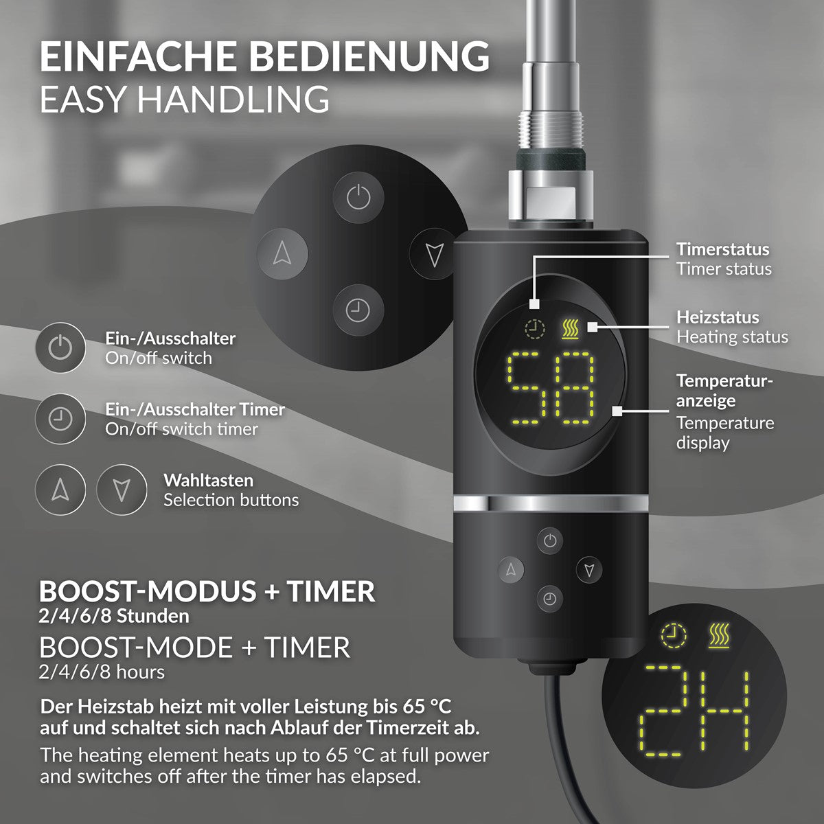 ECD Germany LuxeBath 1200W 500x1200 sèche-serviettes noir mat