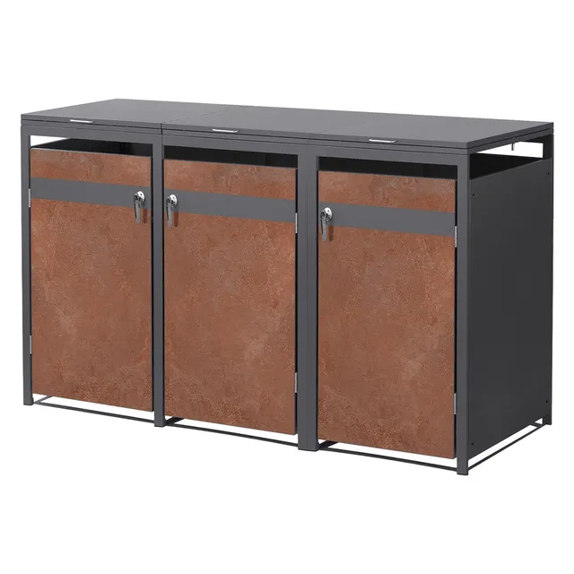 ECD Germany cache-poubelles triple 240L 200x80 cm acier rouille
