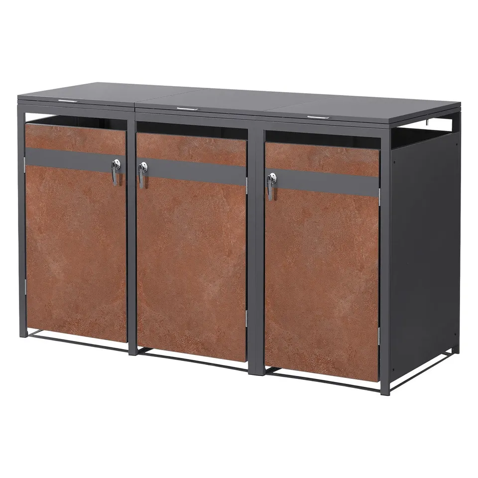 ECD Germany cache-poubelles triple 240L 200x80 cm acier rouille