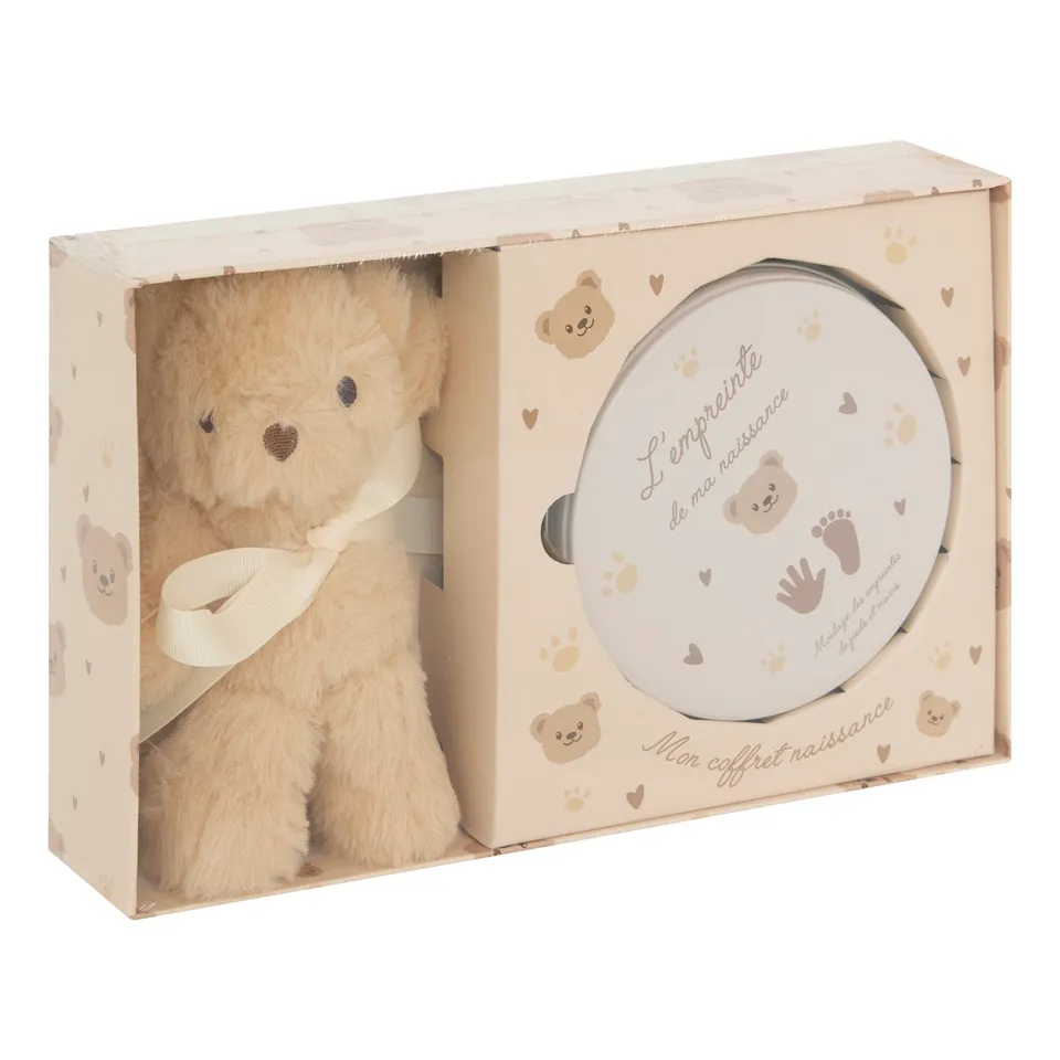 Coffret empreinte bébé + peluche ours cadeau naissance