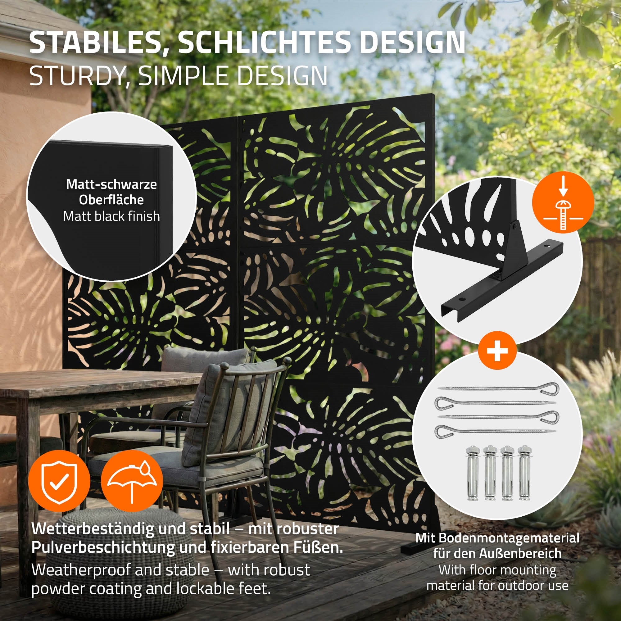 ECD Germany Roma paravent métal noir 90x180 cm 3 panneaux