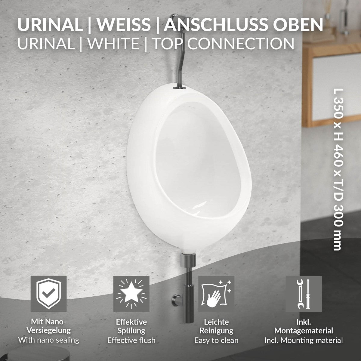 LuxeBath urinoir céramique blanc mural arrivée dessus ovale