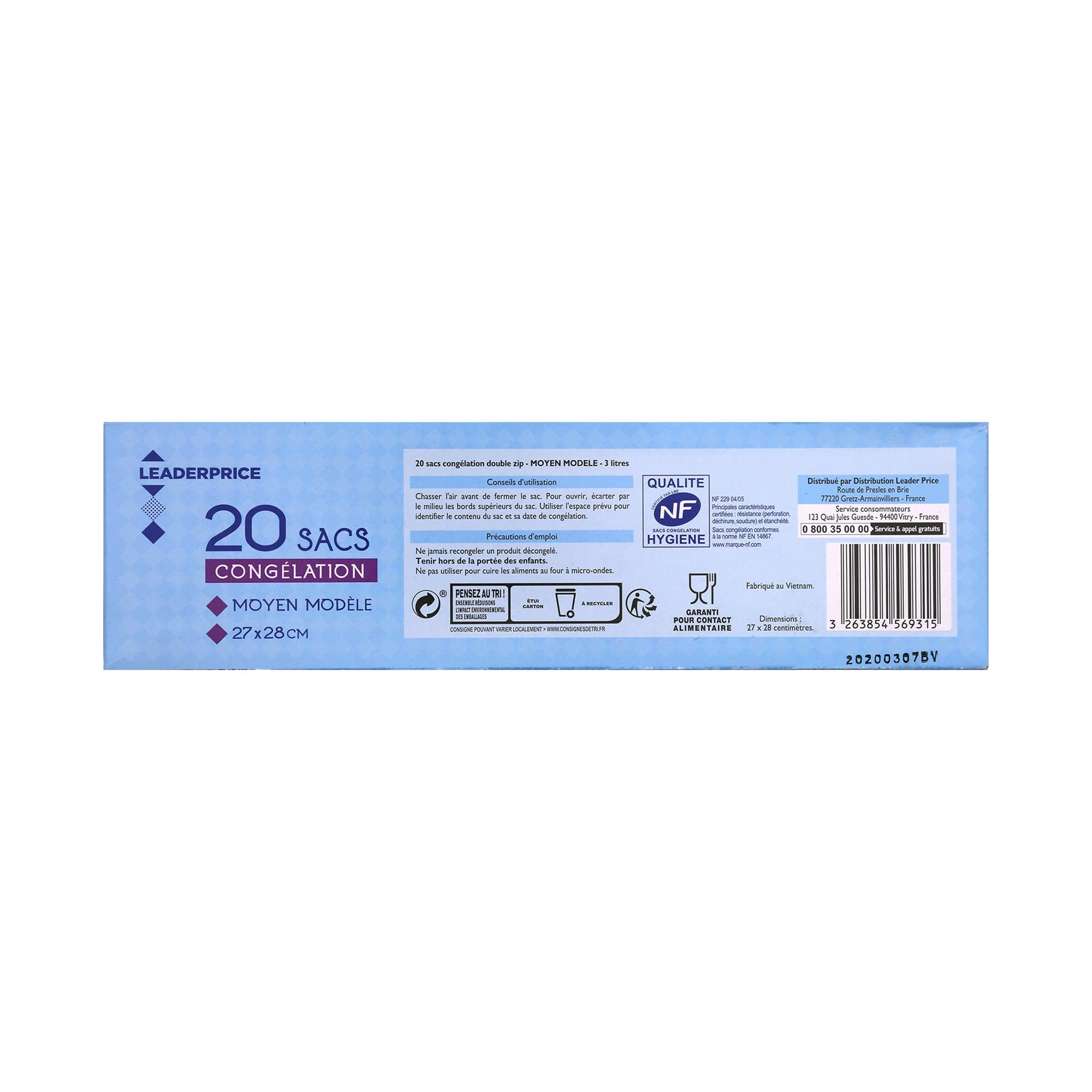 Leader Price Produits ménagers sacs congélation zip 3 L x20