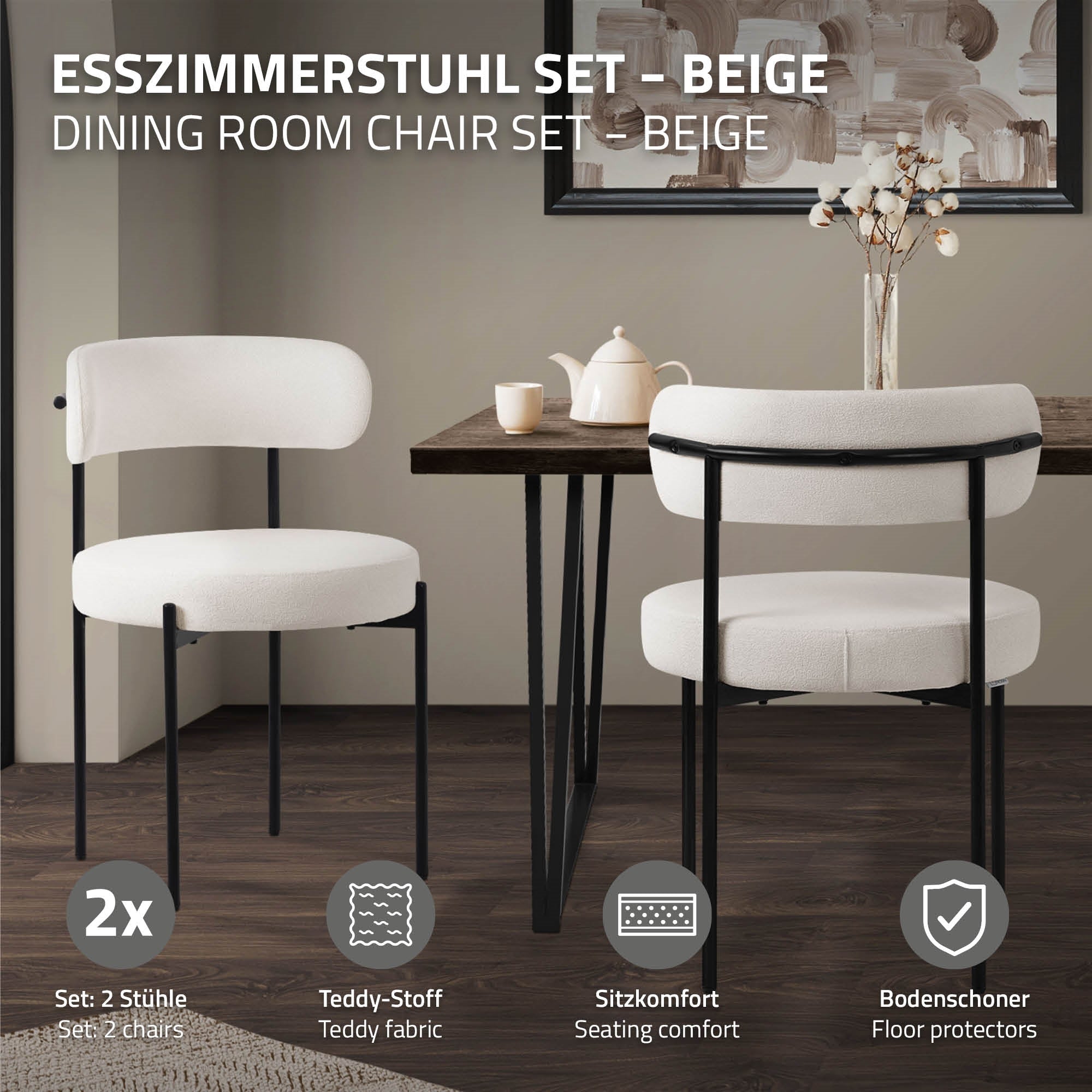 ECD Germany chaise bouclette blanche lot de 2 avec dossier