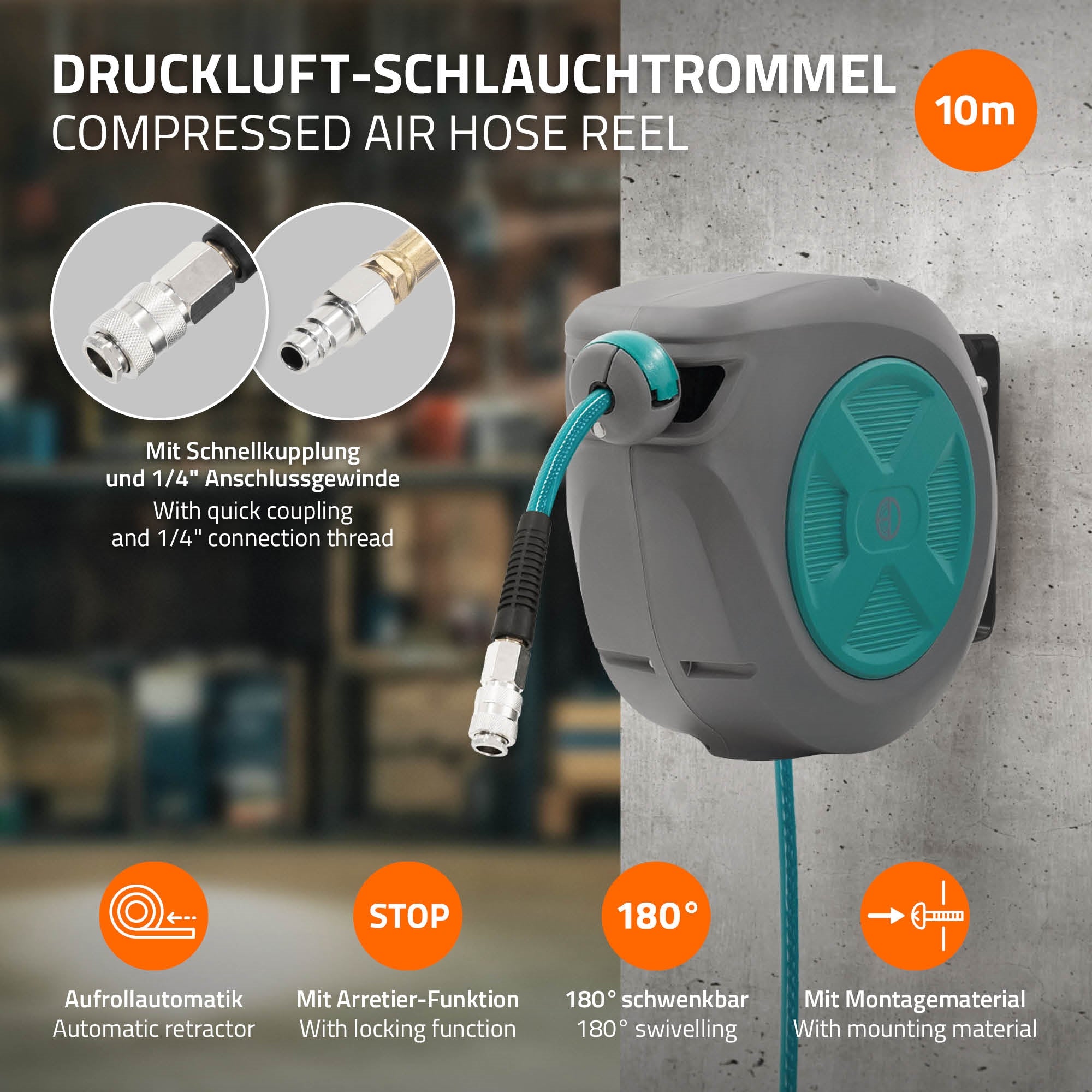 ECD Germany enrouleur air comprimé 10 m mural automatique