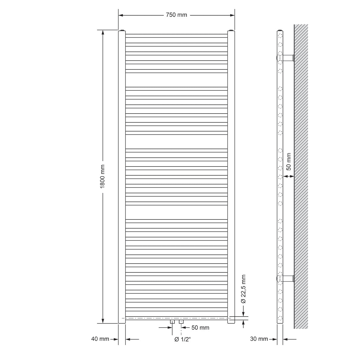 ECD Germany Sahara sèche-serviettes blanc droit 750x1800 mm