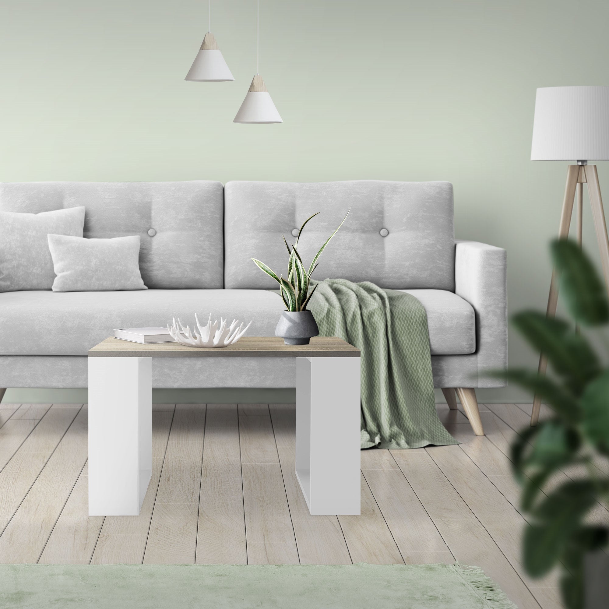 ECD Germany Möbel table basse carrée 65x65 cm chêne blanc